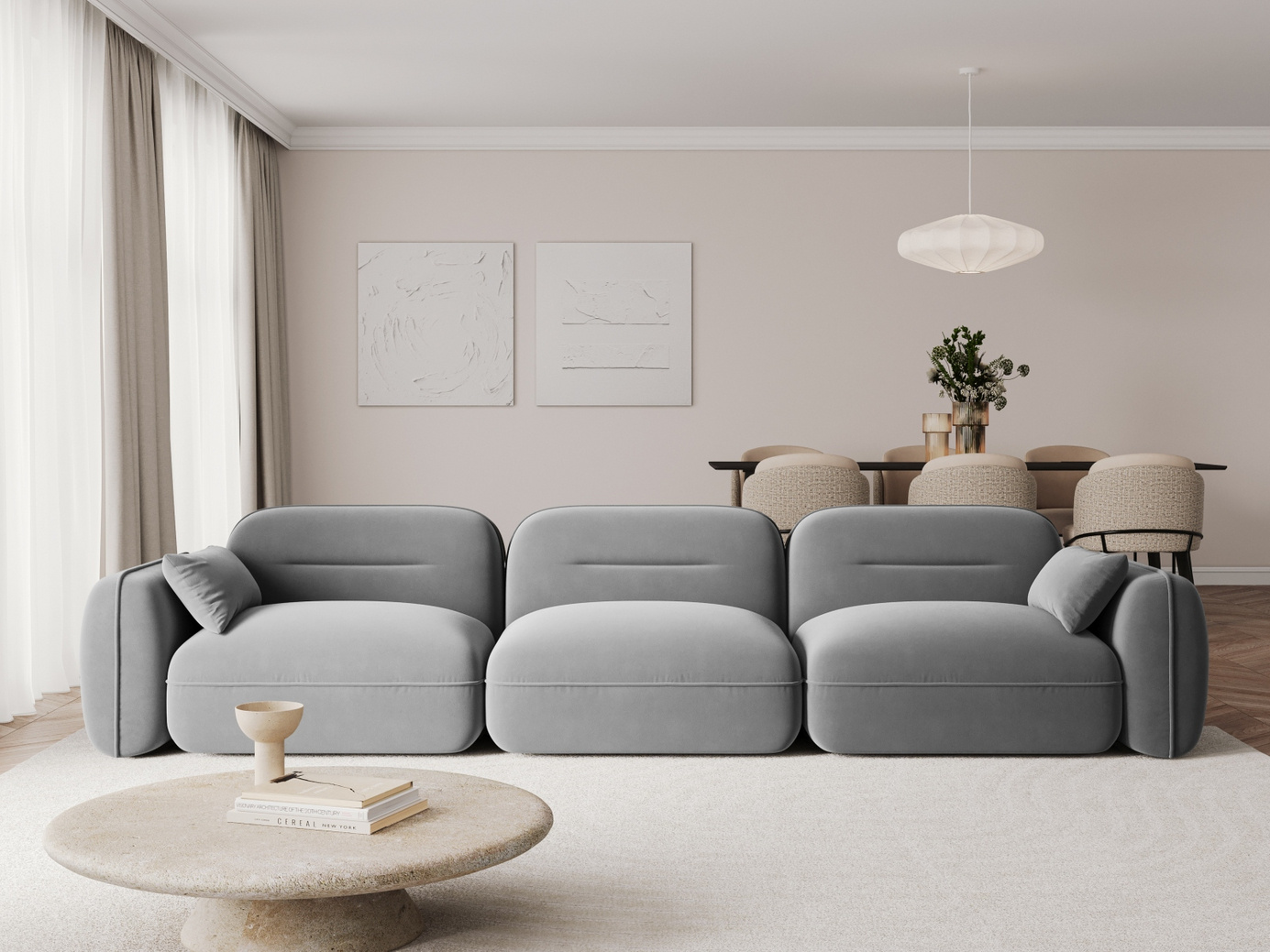 Cosmopolitan Design sammetsmodulsoffa, "Sydney", 4-sits, 320 × 90 × 70 cm, Casino, svarta plastben