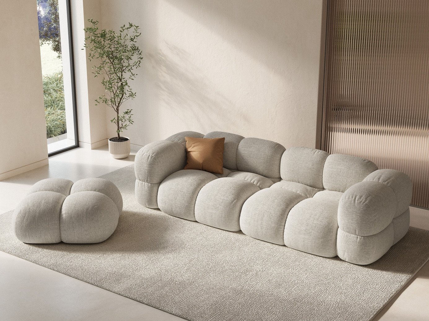 Cosmopolitan Design soffa, "Loretto", 4-sits, 250 × 100 × 68 cm, Sorella, svarta plastben