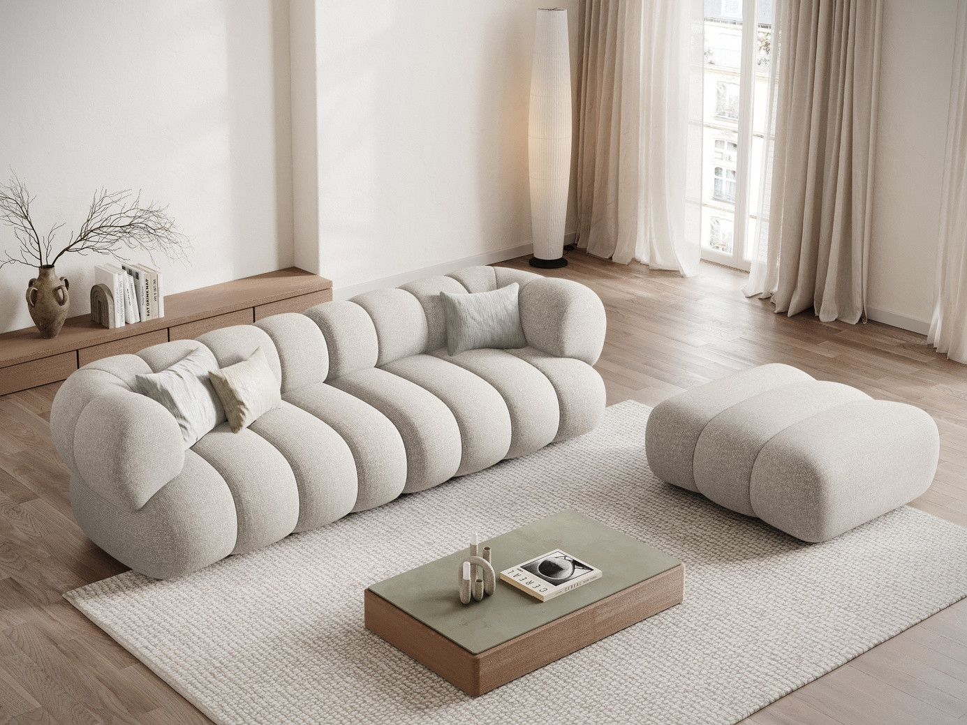 Cosmopolitan Design soffa, "Koge", 4-sits, 240 × 95 × 70 cm, Eden 10, svarta plastben