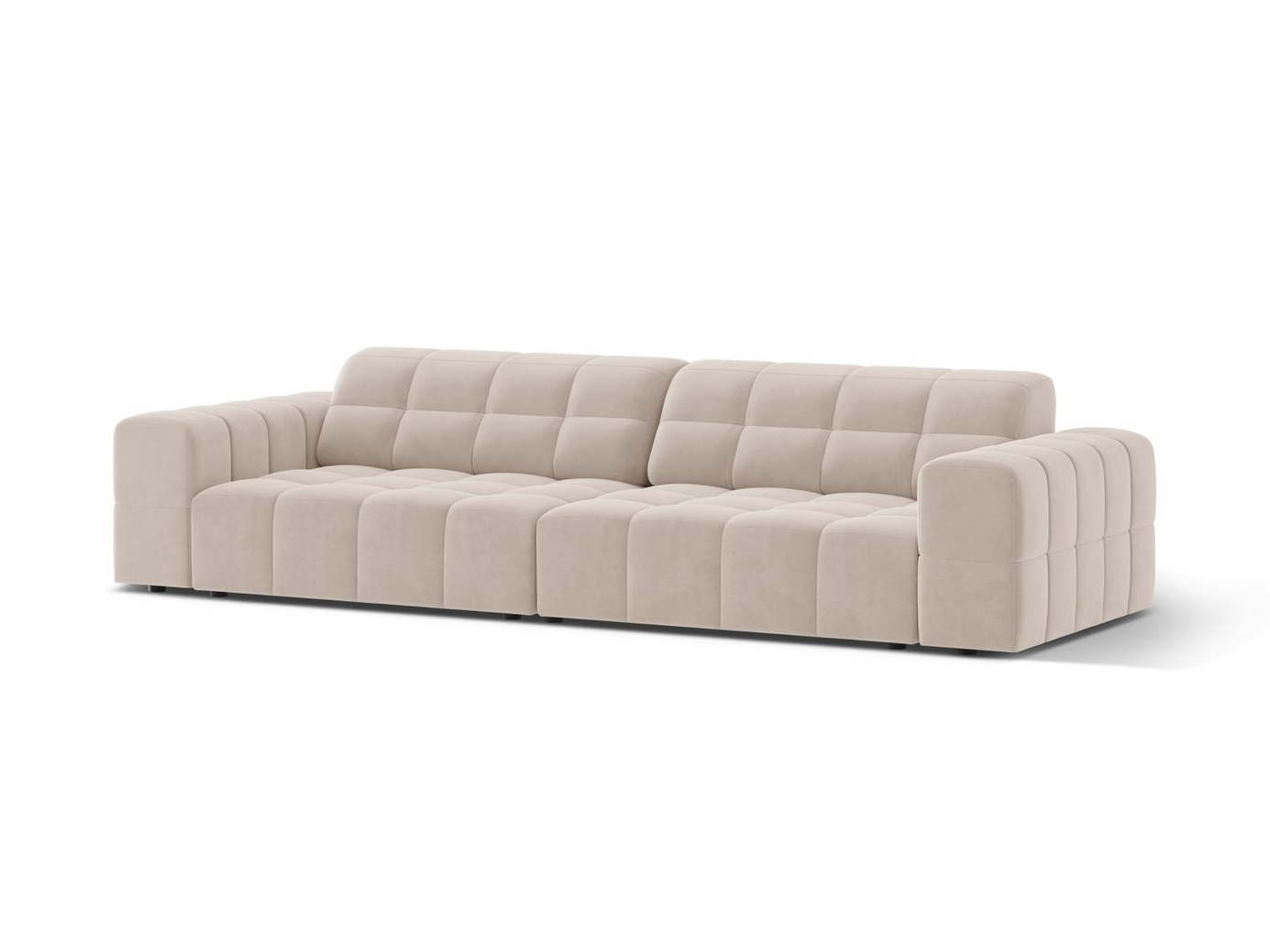 Cosmopolitan Design sammetssoffa, "Chicago", 4-sits, 252 × 102 × 78 cm, Venus, svarta plastben