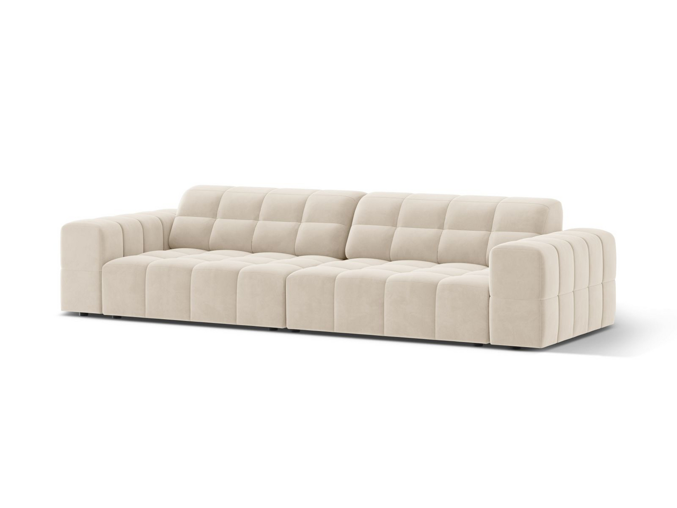 Cosmopolitan Design sammetssoffa, "Chicago", 4-sits, 252 × 102 × 78 cm, Bluvel, svarta plastben