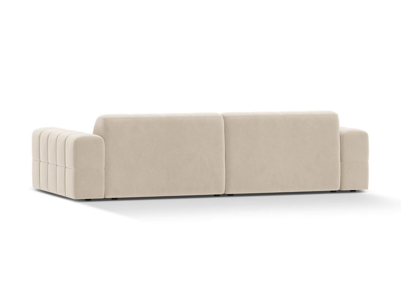 Cosmopolitan Design sammetssoffa, "Chicago", 4-sits, 252 × 102 × 78 cm, Bluvel, svarta plastben
