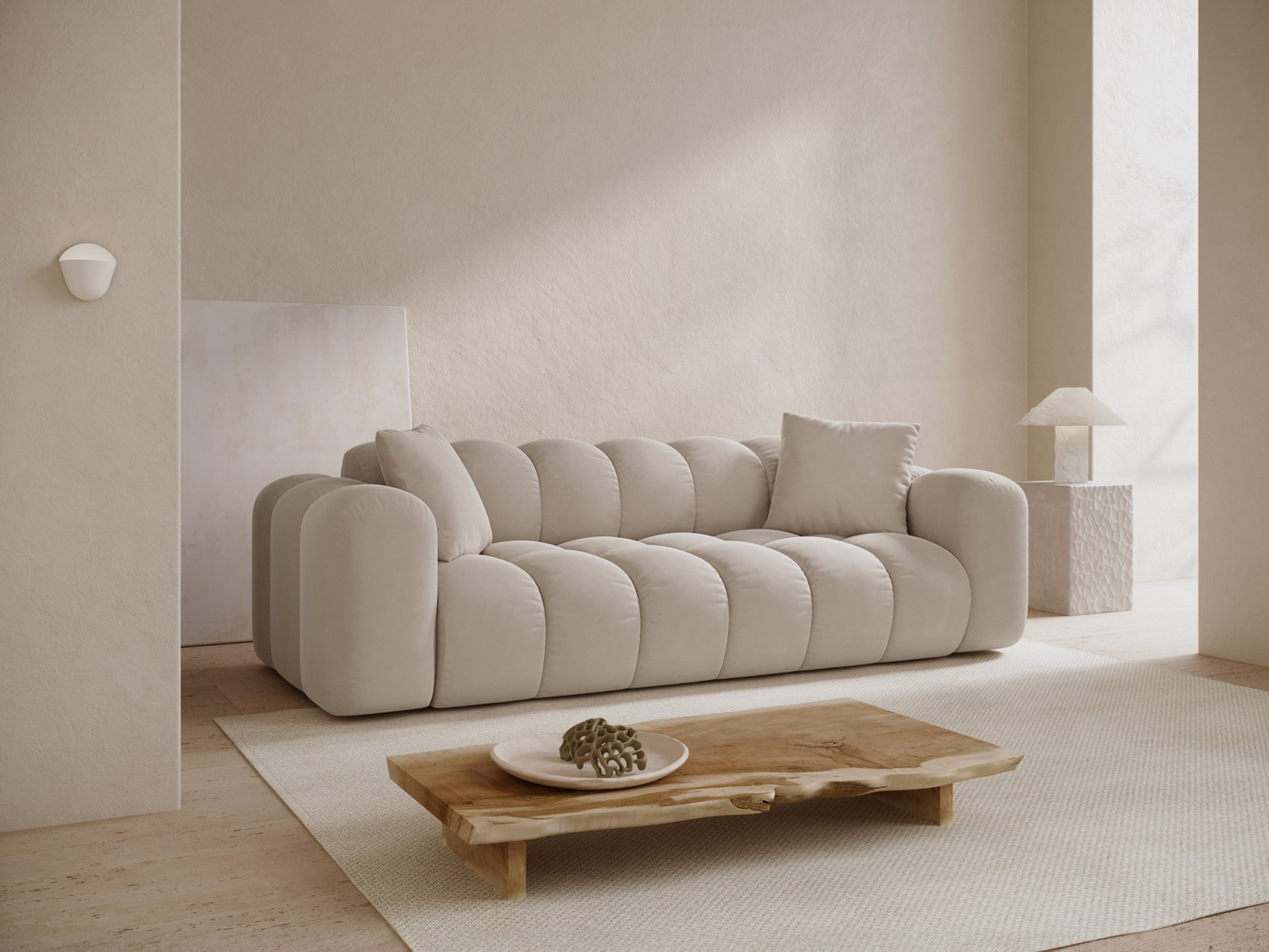 Cosmopolitan Design sammetssoffa, "Treno", 4-sits, 240 × 94 × 70 cm, Bluvel, svarta plastben