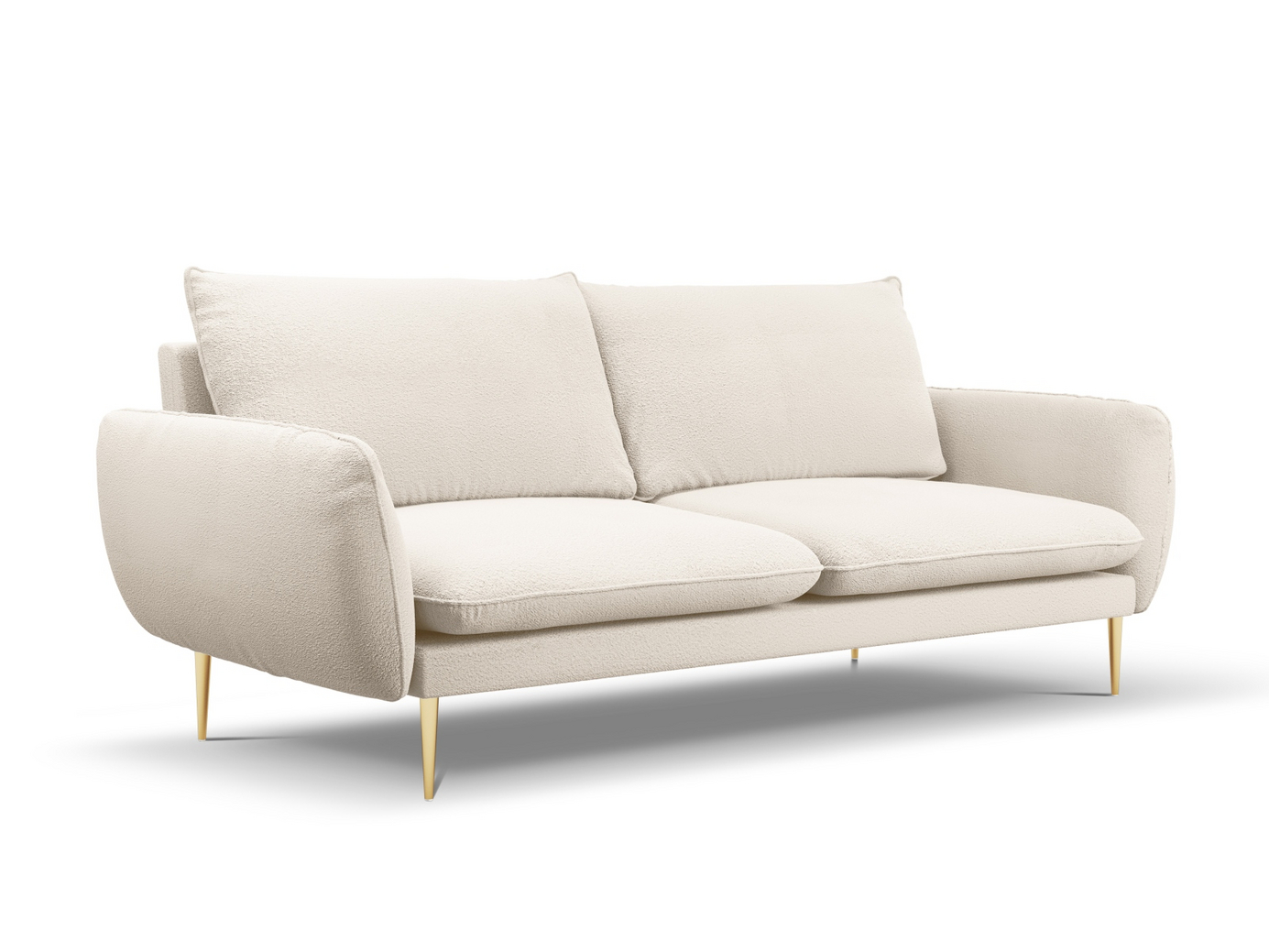 Cosmopolitan Design bouclésoffa, "Vienna", 4-sits, 230 × 92 × 95 cm, Ascot, guldfärgade metallben