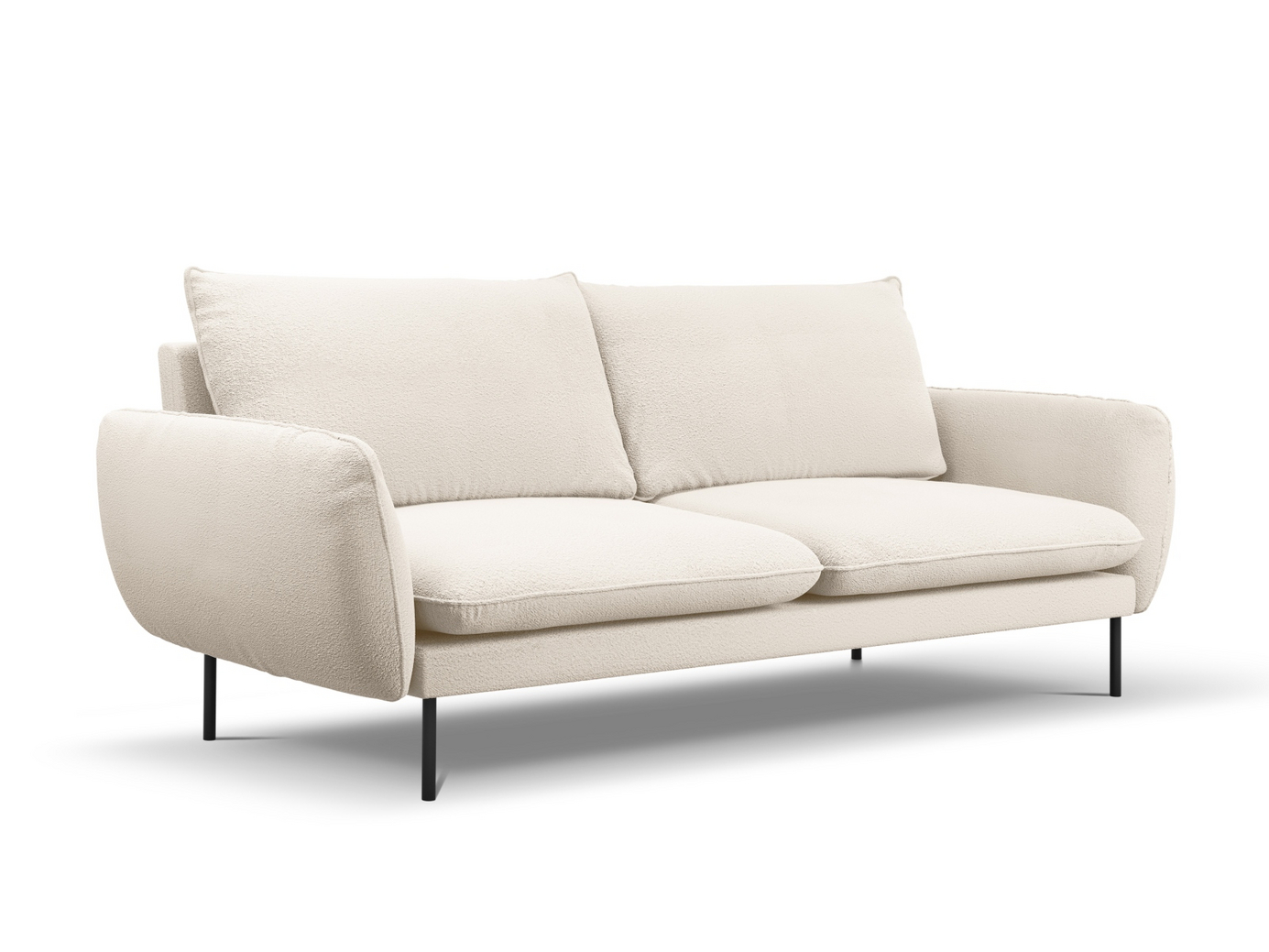 Cosmopolitan Design bouclésoffa, "Vienna", 4-sits, 230 × 92 × 95 cm, Ascot, svarta metallben