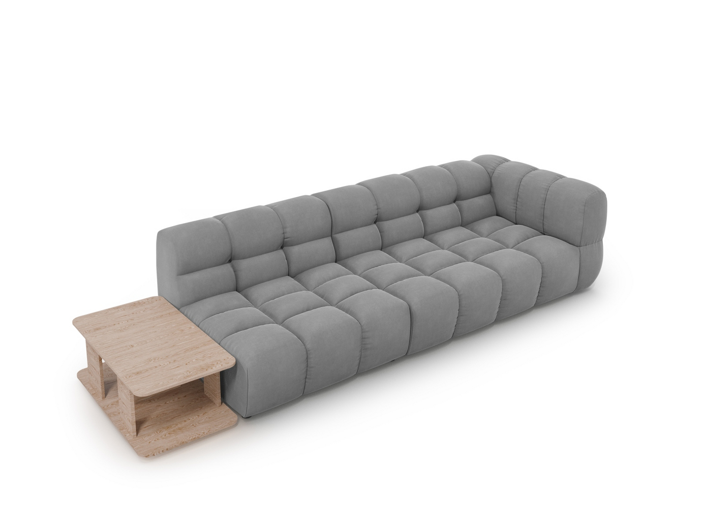 Cosmopolitan Design vänstervänd sammetsmodulsoffa, "Sky", 4-sits, 297 × 102 × 70 cm, Casino, svarta plastben