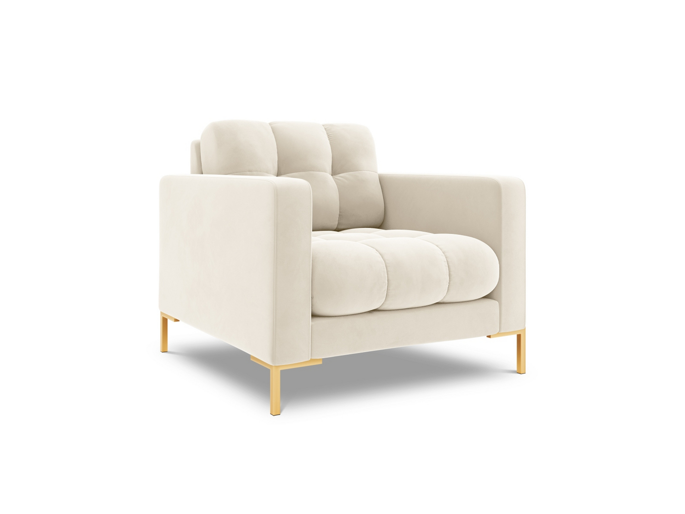 Cosmopolitan Design sammetsfåtölj, "Bali", 1-sits, 87 × 96 × 75 cm, Bluvel, guldfärgade metallben