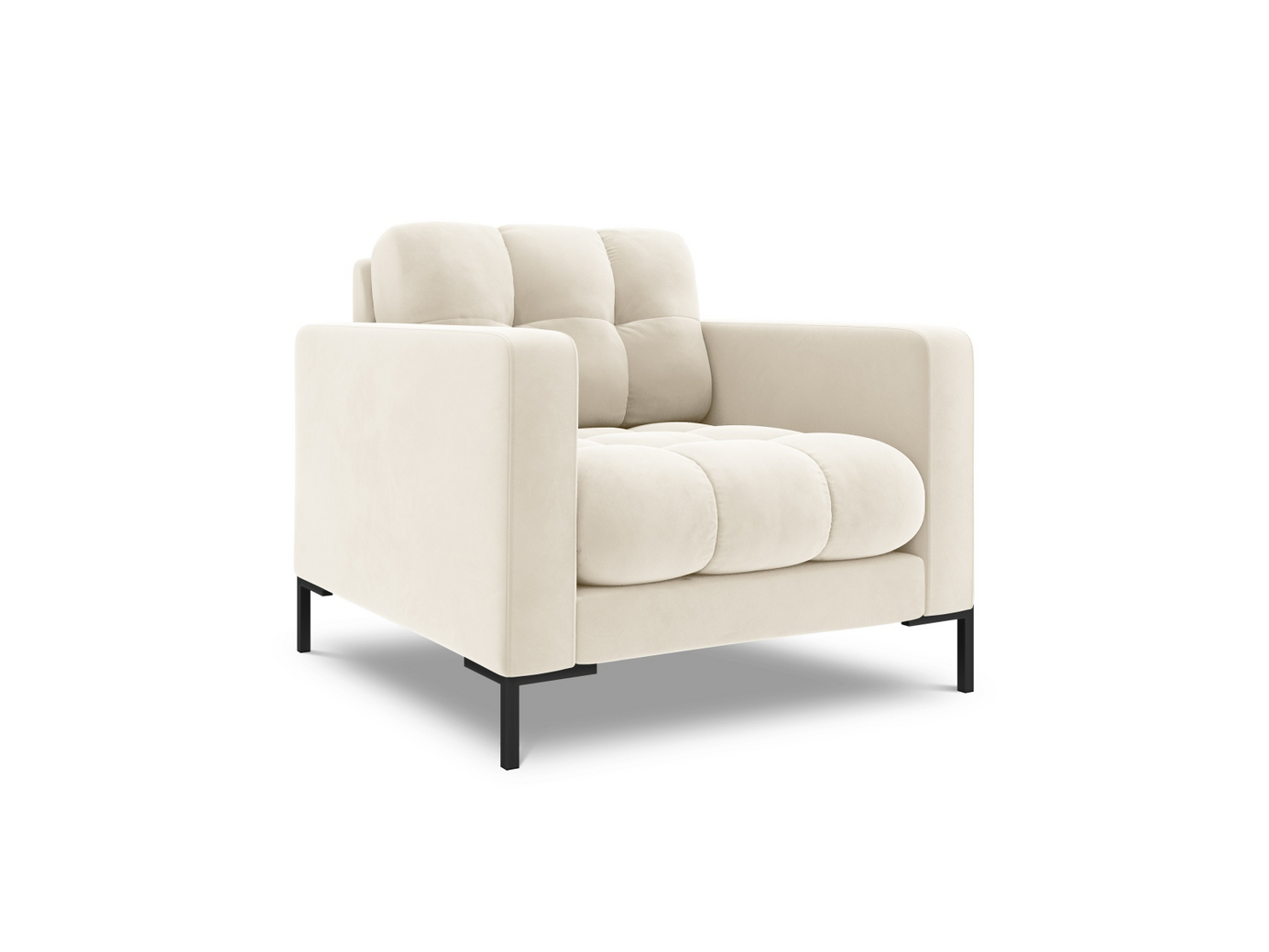 Cosmopolitan Design sammetsfåtölj, "Bali", 1-sits, 87 × 96 × 75 cm, Bluvel, svarta metallben