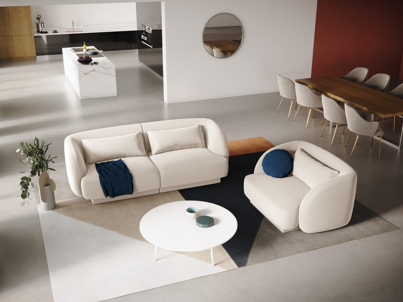 Cosmopolitan Design sammetsfåtölj, "Tulum", 1-sits, 103 × 90 × 70 cm, Bluvel, svarta plastben