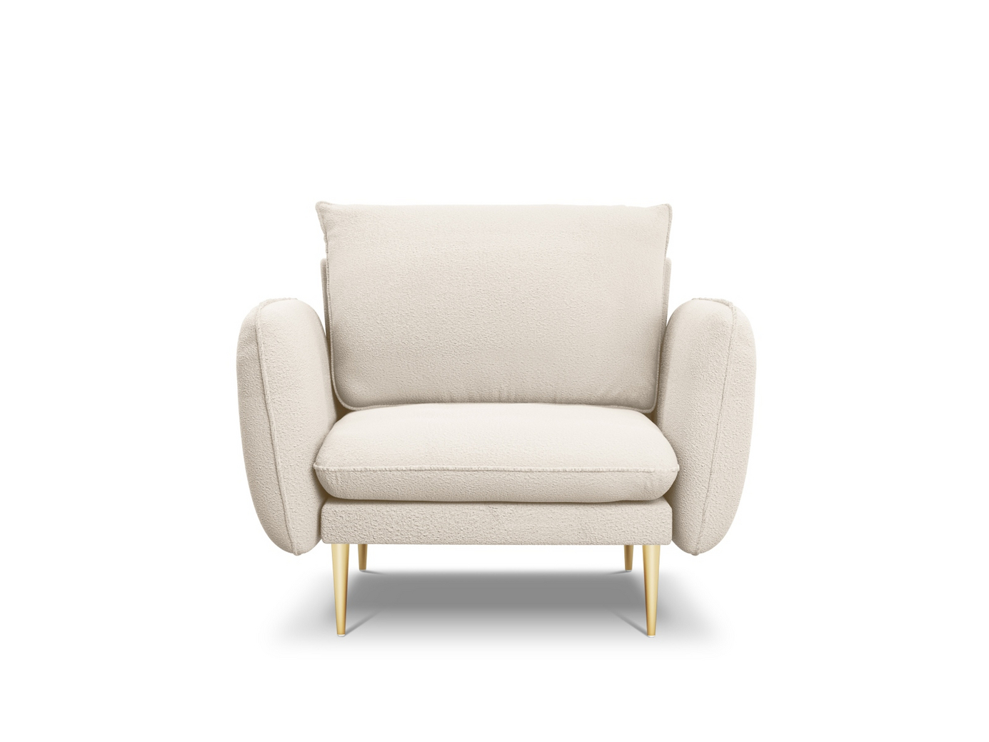 Cosmopolitan Design boucléfåtölj, "Vienna", 1-sits, 97 × 94 × 95 cm, Ascot, guldfärgade metallben