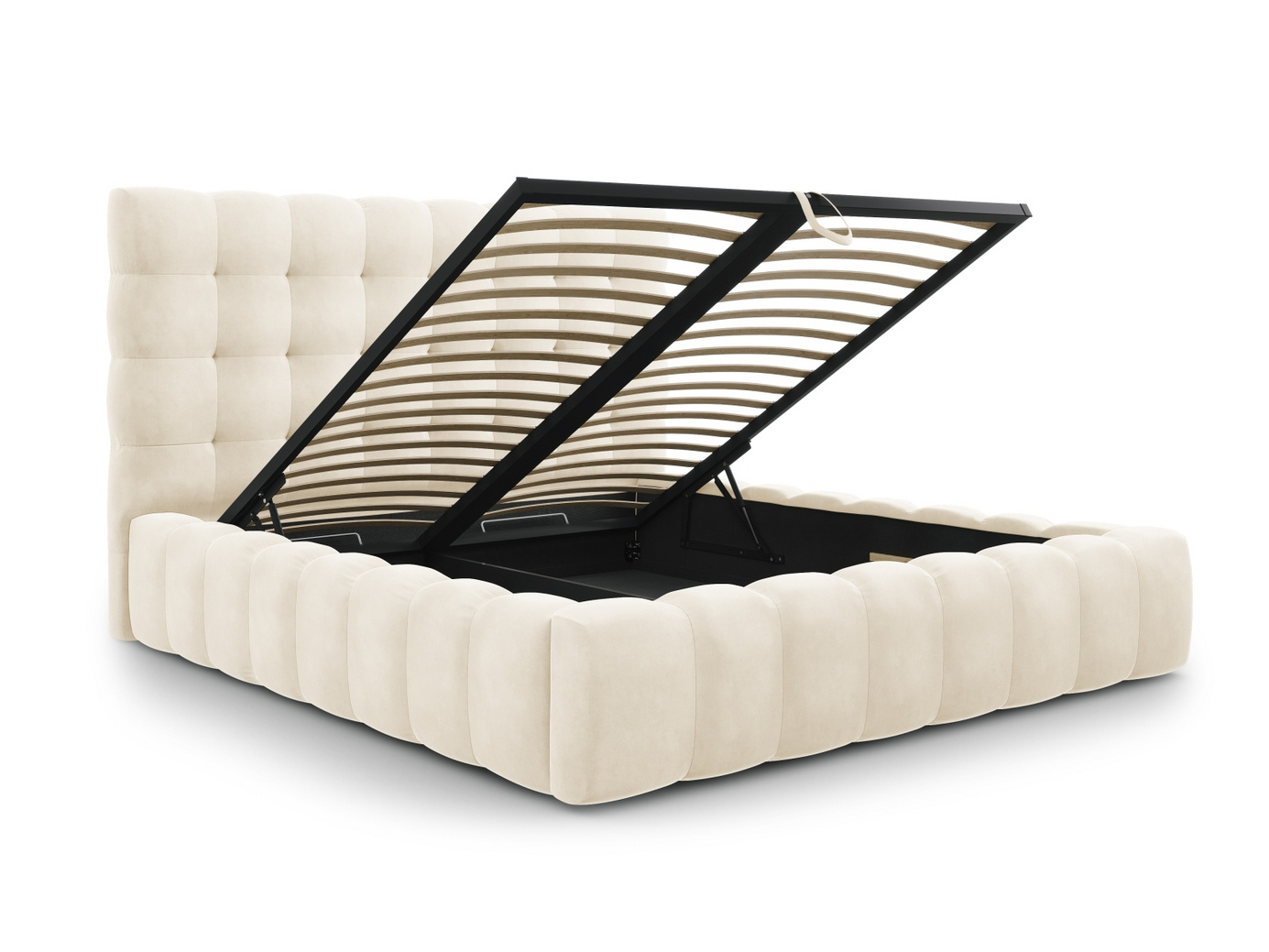 Cosmopolitan Design sammetssäng med förvaring och sänggavel, "Bali", 165 × 230 × 125 cm, Bluvel, svarta plastben