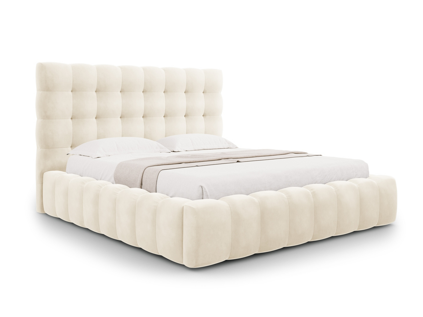 Cosmopolitan Design sammetssäng med förvaring och sänggavel, "Bali", 165 × 230 × 125 cm, Bluvel, svarta plastben