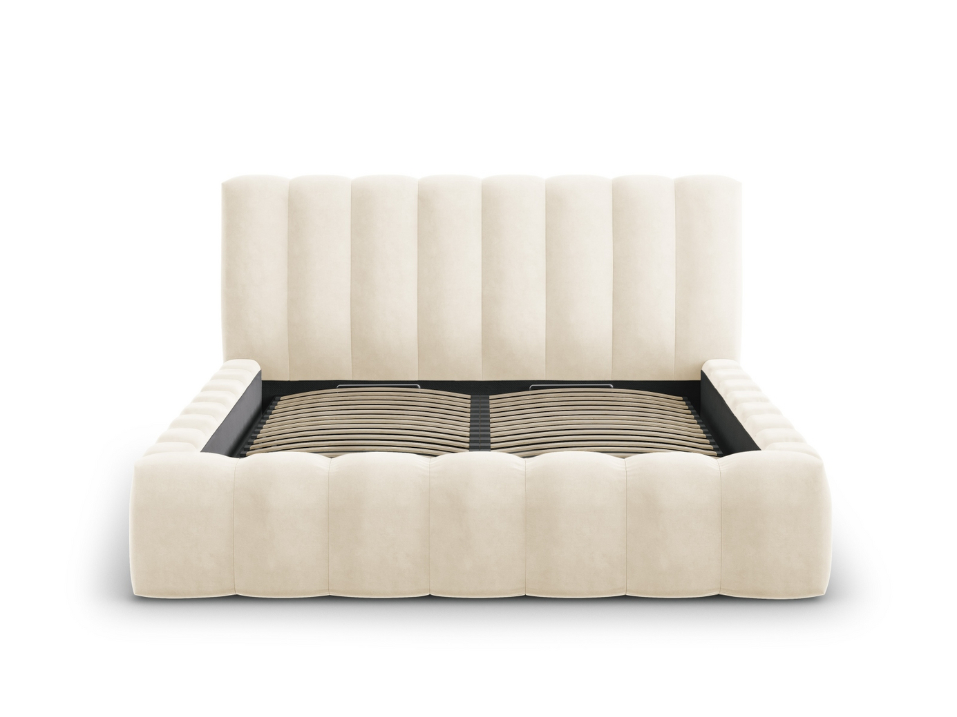 Cosmopolitan Design sammetssäng med förvaring och sänggavel, "Palma", 165 × 230 × 94 cm, Bluvel, svarta plastben