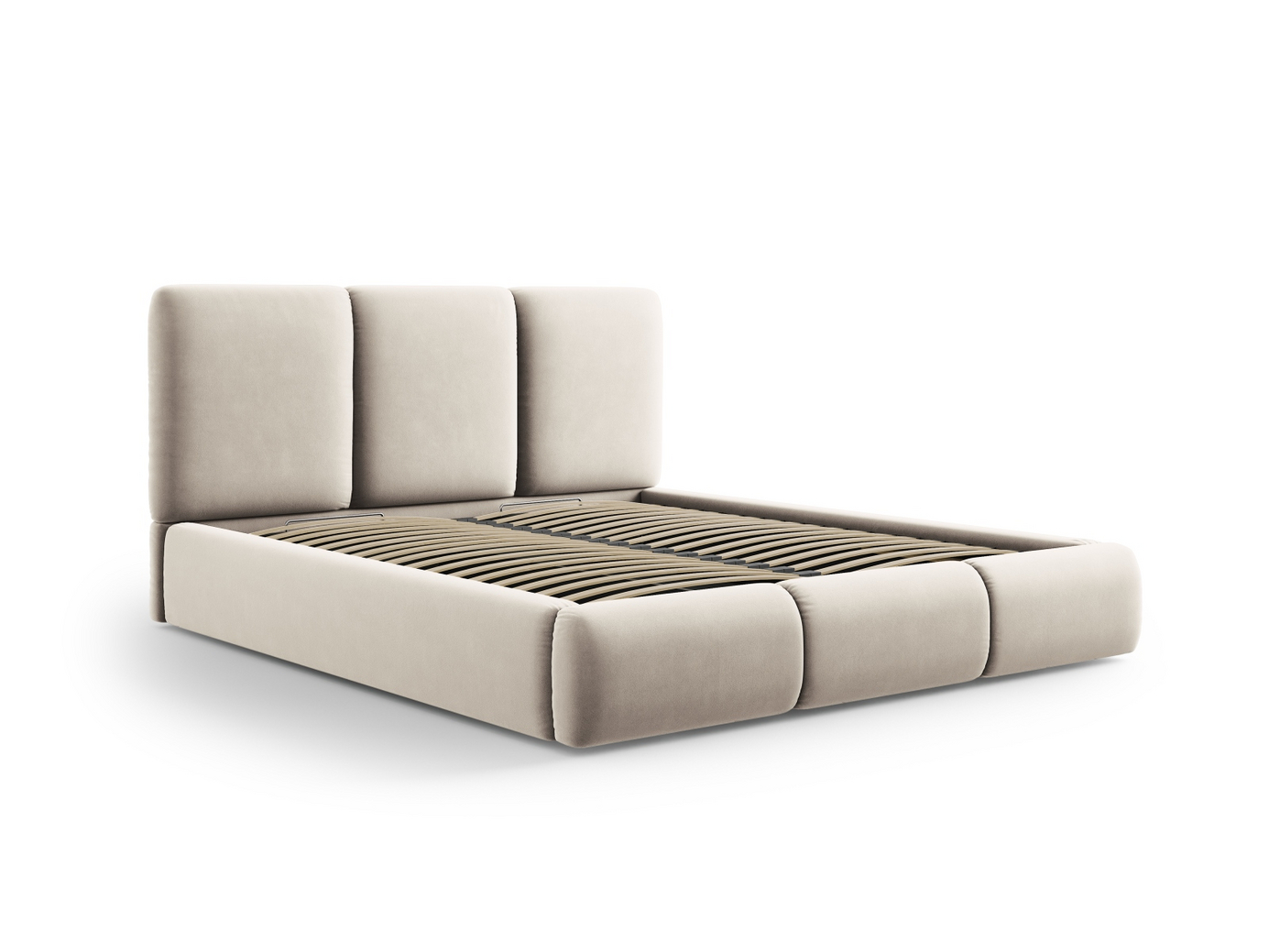 Cosmopolitan Design sammetssäng med förvaring och sänggavel, "Nicolas", 180 × 220 × 100 cm, Riviera, svarta plastben