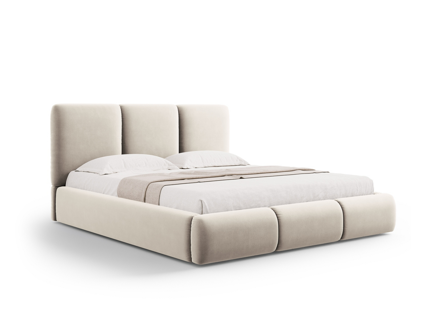 Cosmopolitan Design sammetssäng med förvaring och sänggavel, "Nicolas", 180 × 220 × 100 cm, Riviera, svarta plastben