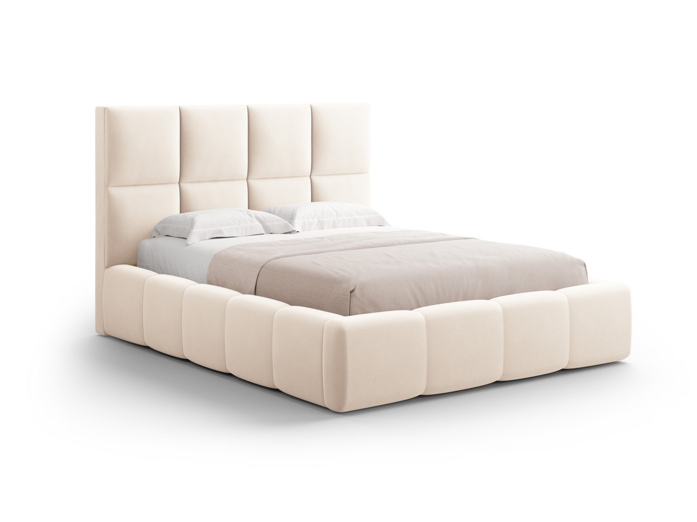 Cosmopolitan Design sammetssäng med förvaring och sänggavel, "Livigno", 185 × 230 × 125 cm, Bluvel, svarta plastben