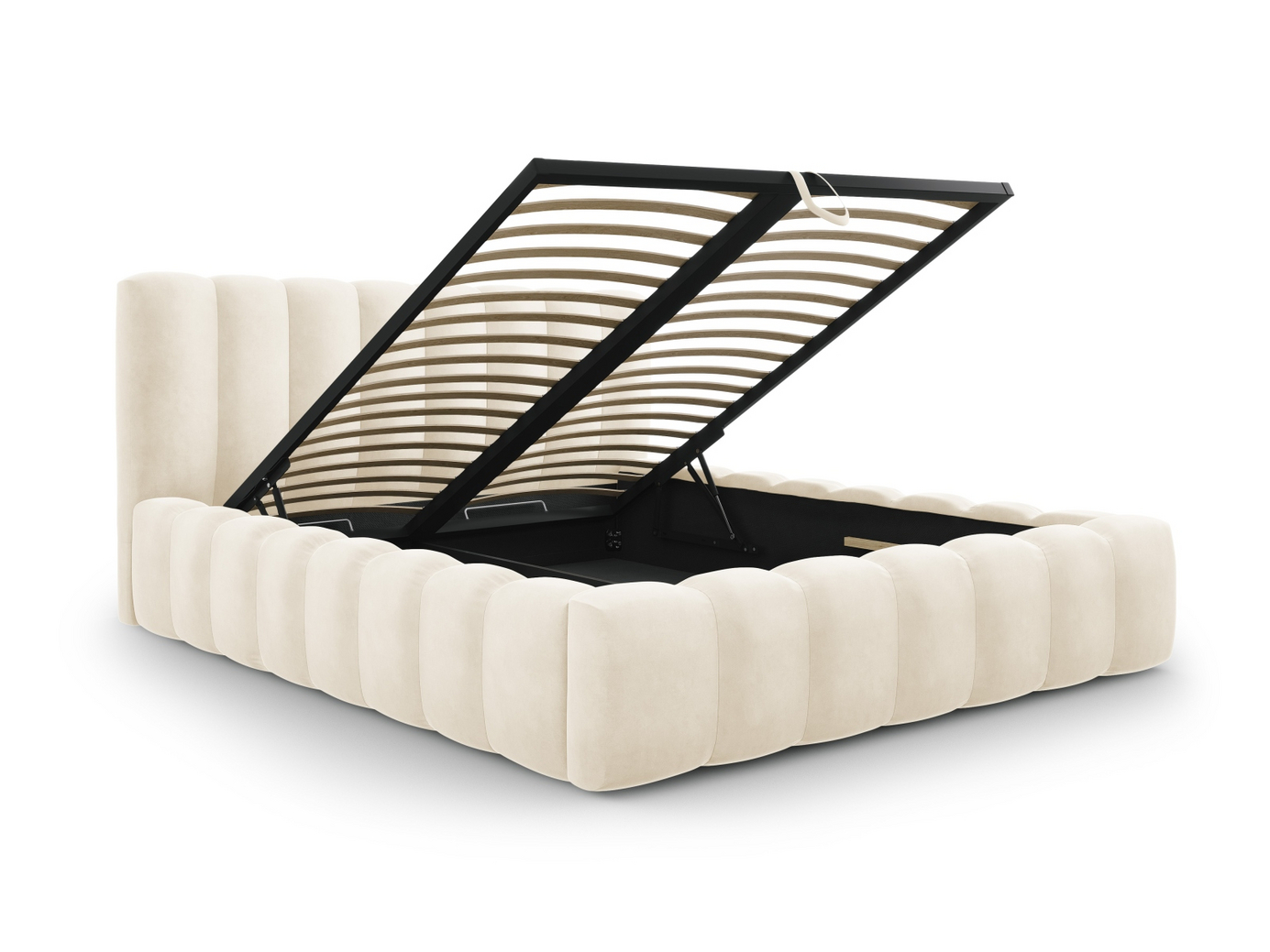 Cosmopolitan Design sammetssäng med förvaring och sänggavel, "Palma", 185 × 230 × 94 cm, Bluvel, svarta plastben