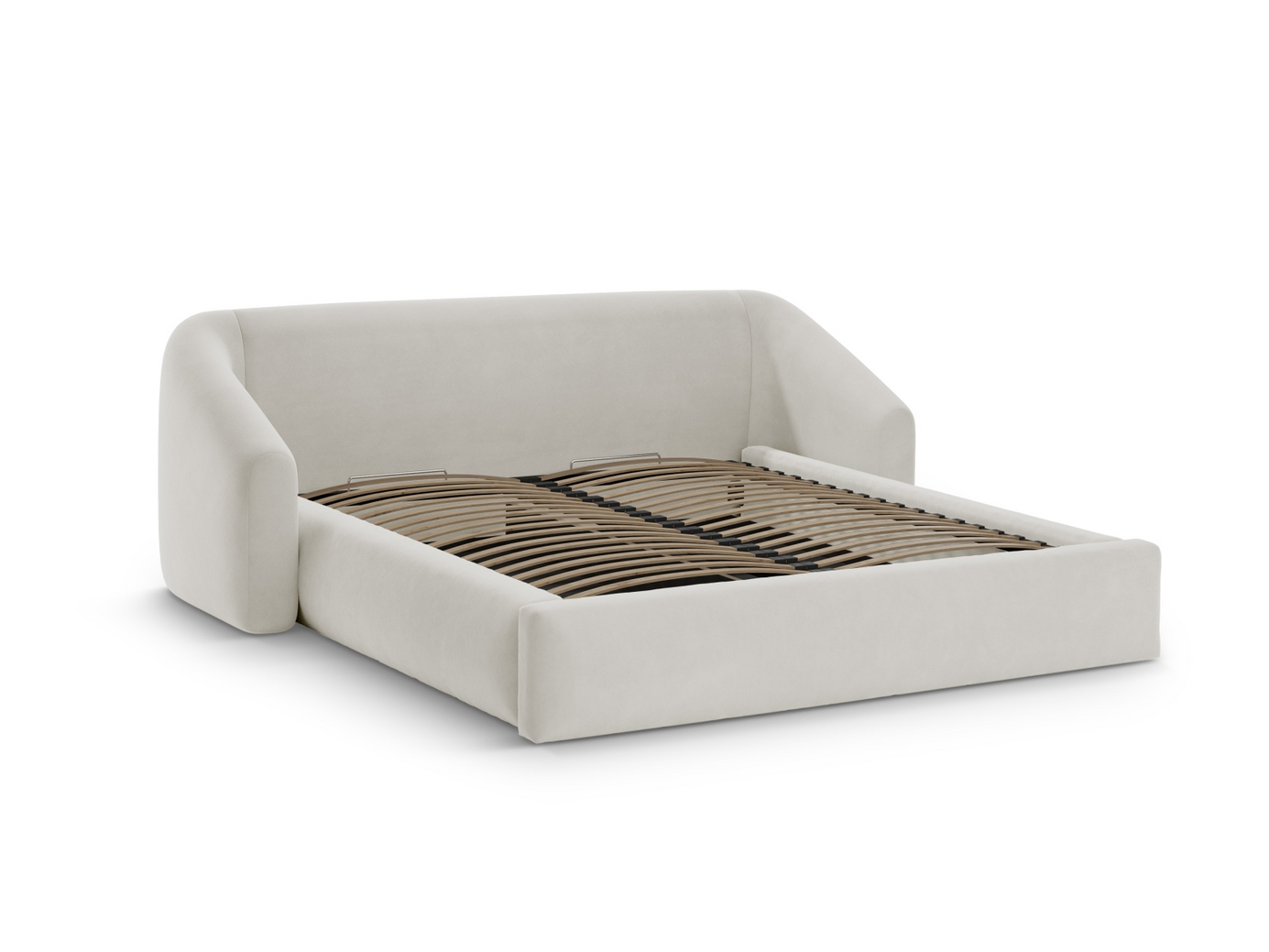 Cosmopolitan Design sammetssäng med förvaring och sänggavel, "Campi", 248 × 230 × 80 cm, Bluvel, svarta plastben