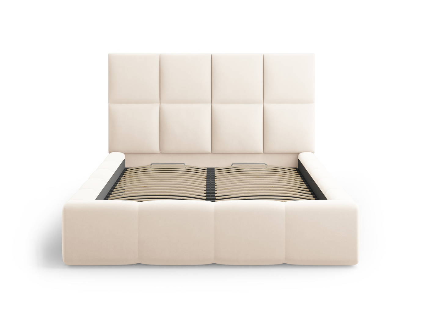 Cosmopolitan Design sammetssäng med förvaring och sänggavel, "Livigno", 205 × 230 × 125 cm, Bluvel, svarta plastben