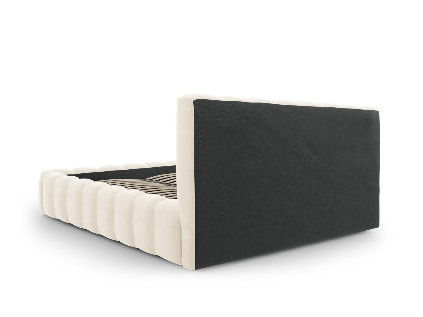 Cosmopolitan Design sammetssäng med förvaring och sänggavel, "Palma", 205 × 230 × 94 cm, Bluvel, svarta plastben