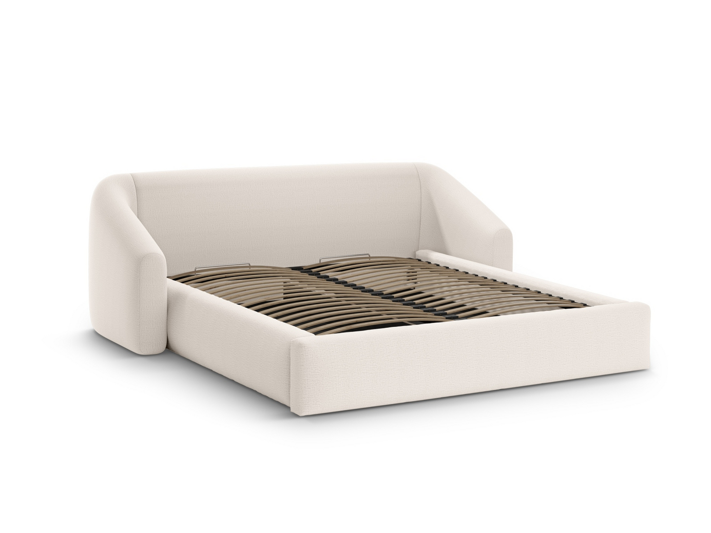 Cosmopolitan Design säng med förvaring och sänggavel, "Campi", 268 × 230 × 80 cm, Moly, svarta plastben