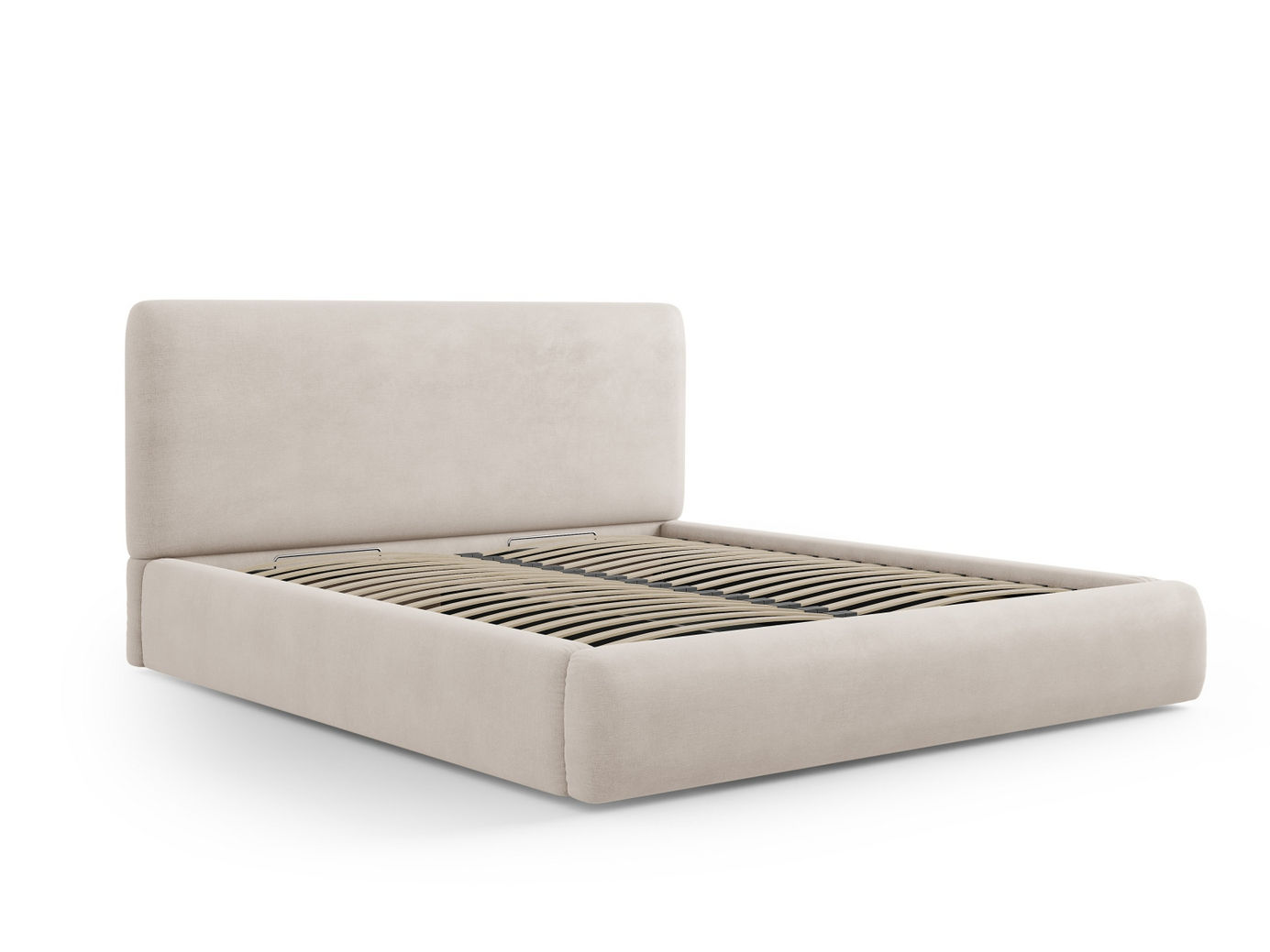 Cosmopolitan Design säng med förvaring och sänggavel, "Colonel", 220 × 220 × 100 cm, Rebel, svarta plastben