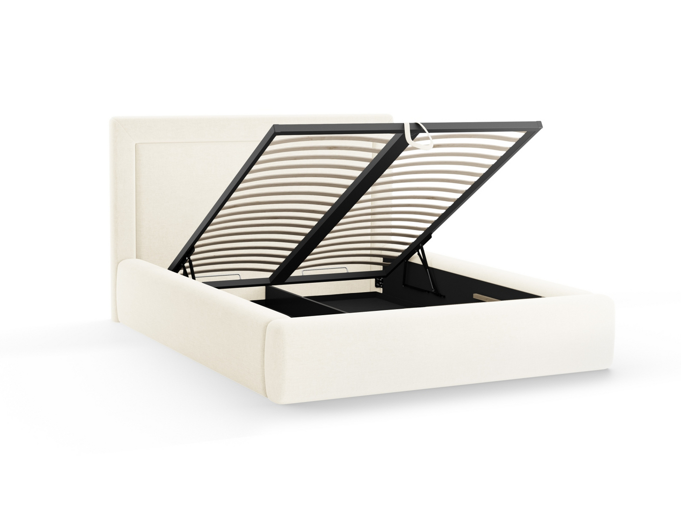 Cosmopolitan Design säng med förvaring och sänggavel, "Kemer", 225 × 230 × 120 cm, Wind, svarta plastben