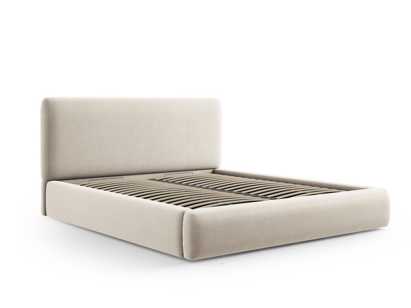 Cosmopolitan Design sammetssäng med förvaring och sänggavel, "Colonel", 220 × 220 × 100 cm, Riviera, svarta plastben