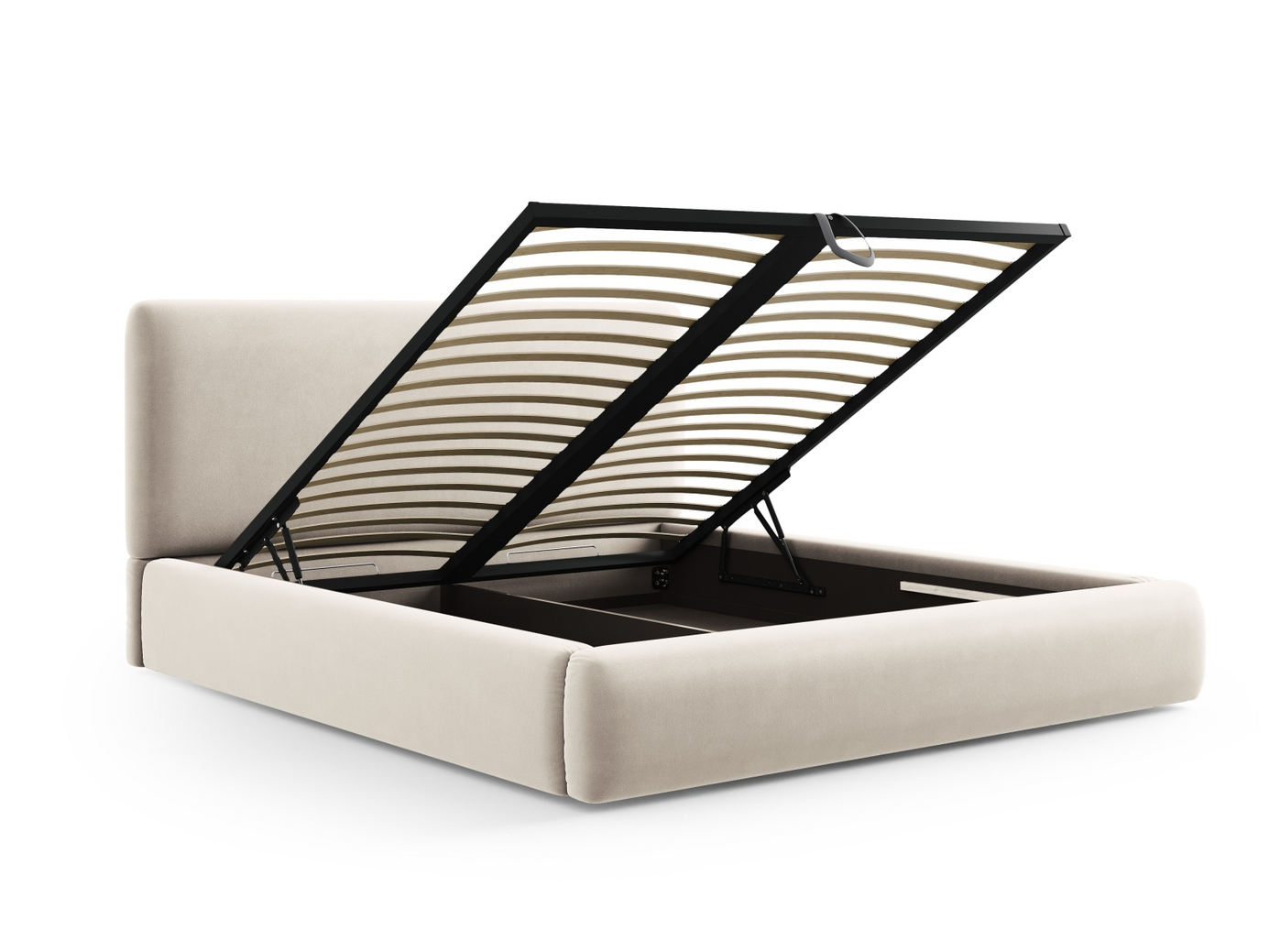 Cosmopolitan Design sammetssäng med förvaring och sänggavel, "Colonel", 220 × 220 × 100 cm, Riviera, svarta plastben