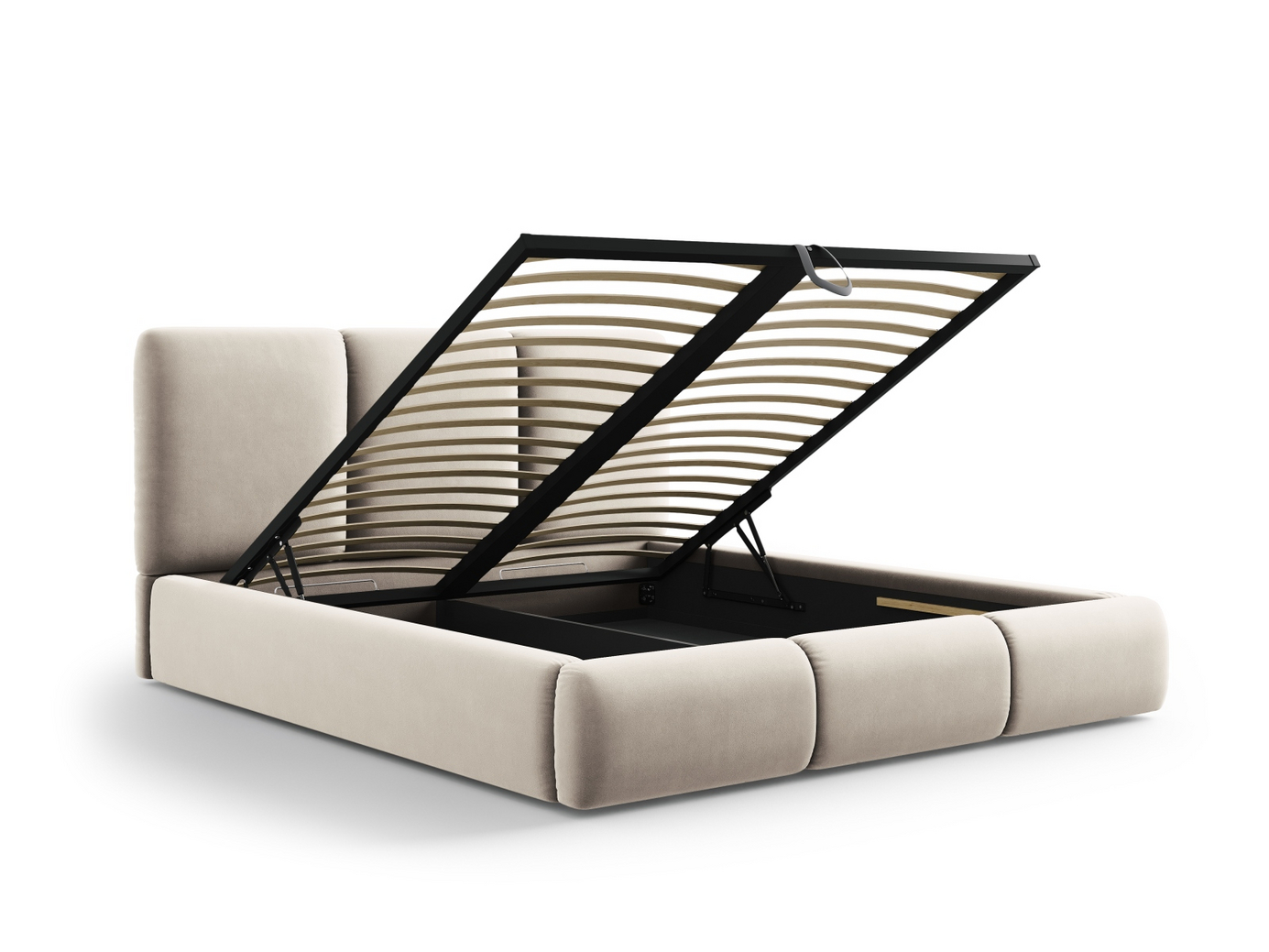 Cosmopolitan Design sammetssäng med förvaring och sänggavel, "Nicolas", 220 × 220 × 100 cm, Riviera, svarta plastben