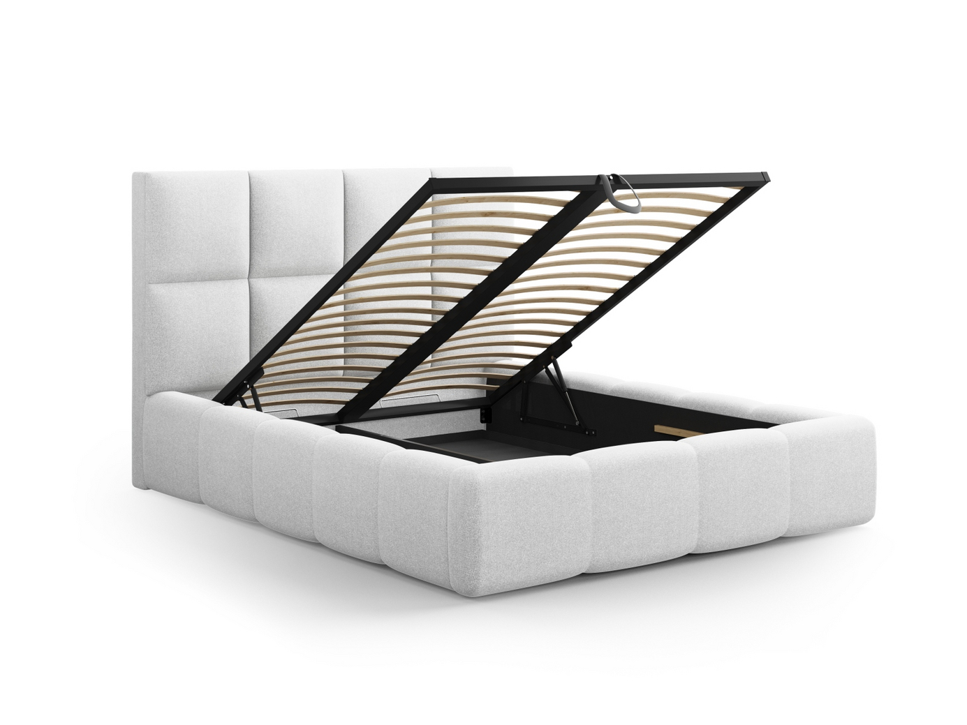 Cosmopolitan Design säng med förvaring och sänggavel, "Livigno", 225 × 230 × 125 cm, Solid, svarta plastben