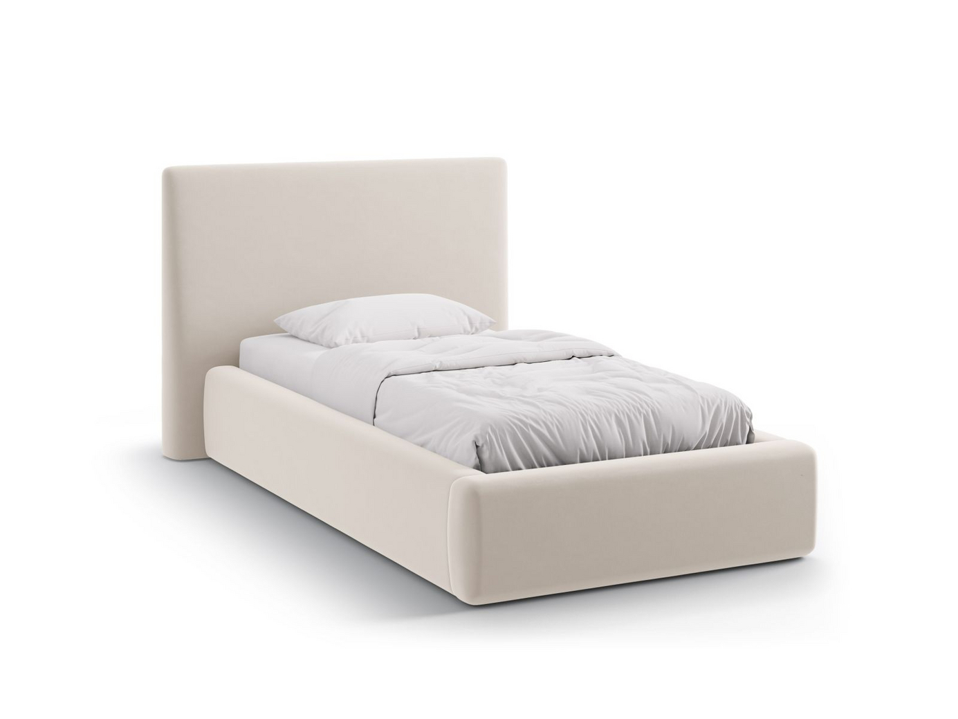 Cosmopolitan Design sammetssäng med förvaring och sänggavel, "Asti", 130 × 220 × 95 cm, Magic Velvet, svarta plastben