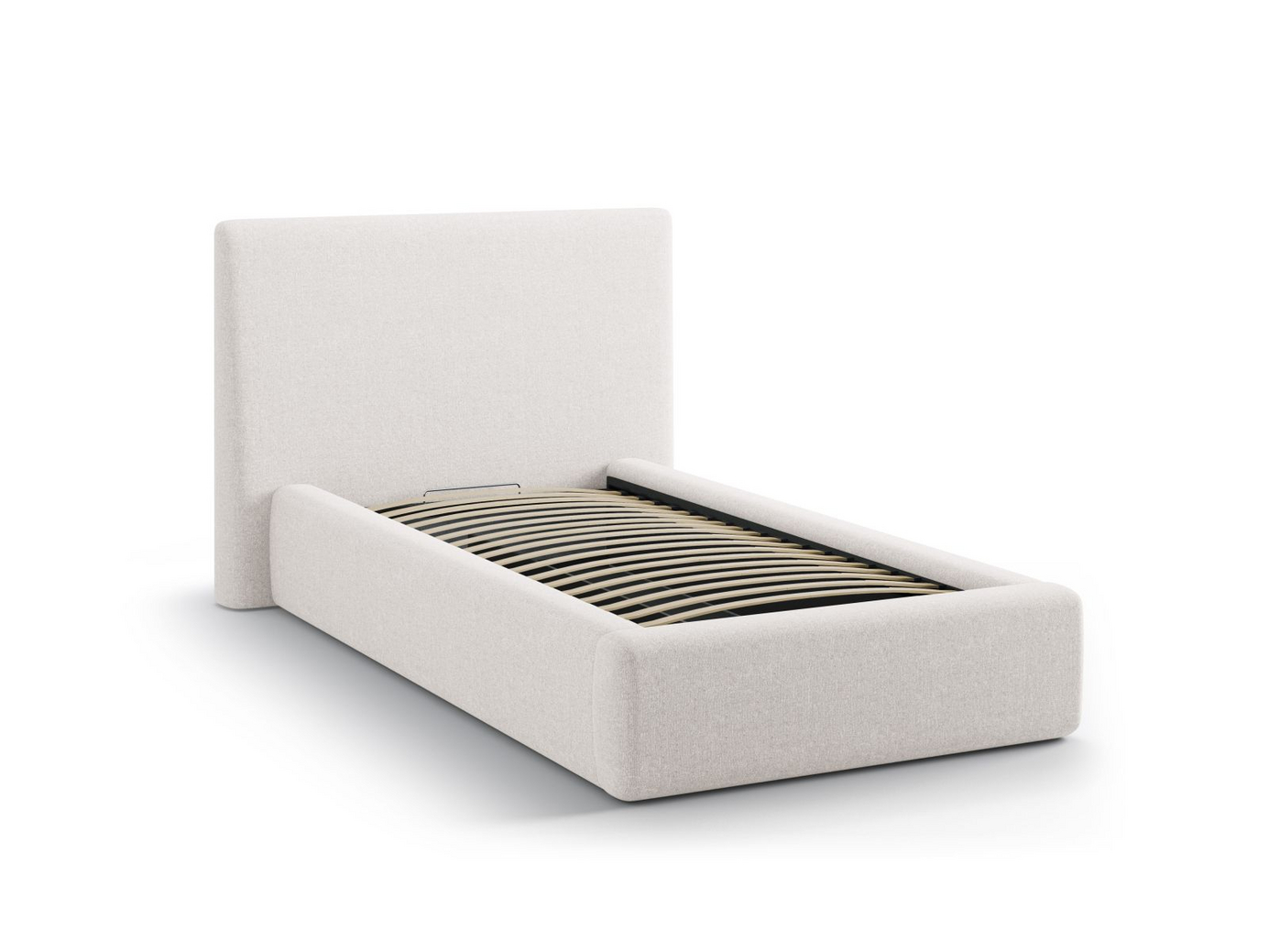 Cosmopolitan Design säng med förvaring och sänggavel, "Asti", 130 × 220 × 95 cm, Moly, svarta plastben