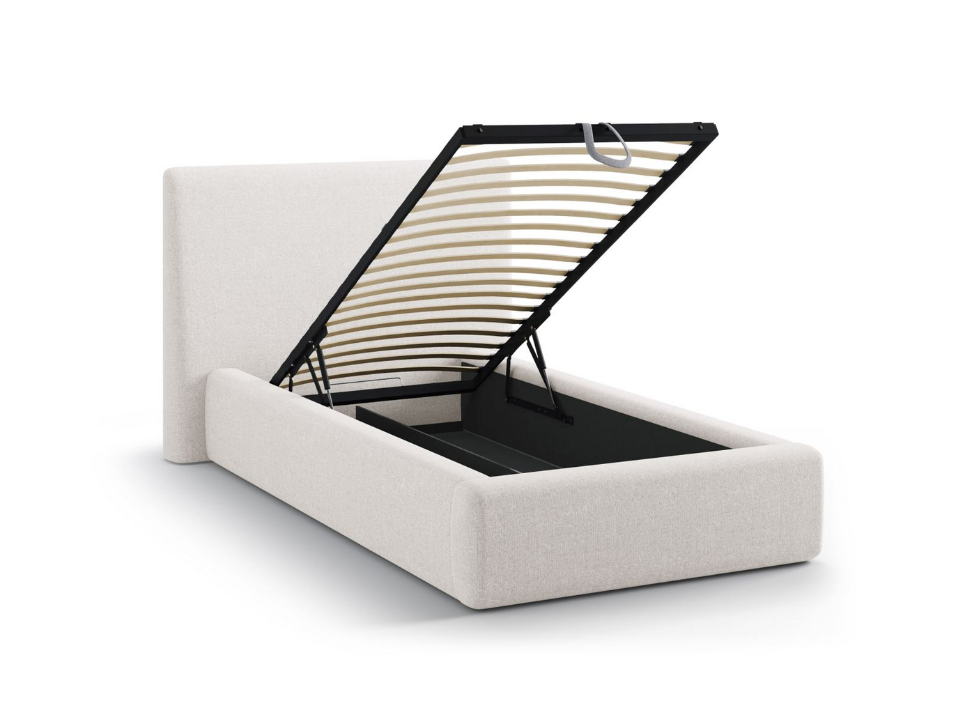 Cosmopolitan Design säng med förvaring och sänggavel, "Asti", 130 × 220 × 95 cm, Moly, svarta plastben