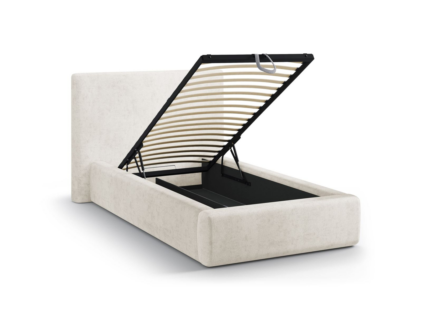 Cosmopolitan Design säng med förvaring och sänggavel, "Asti", 130 × 220 × 95 cm, Perfect Harmony, svarta plastben