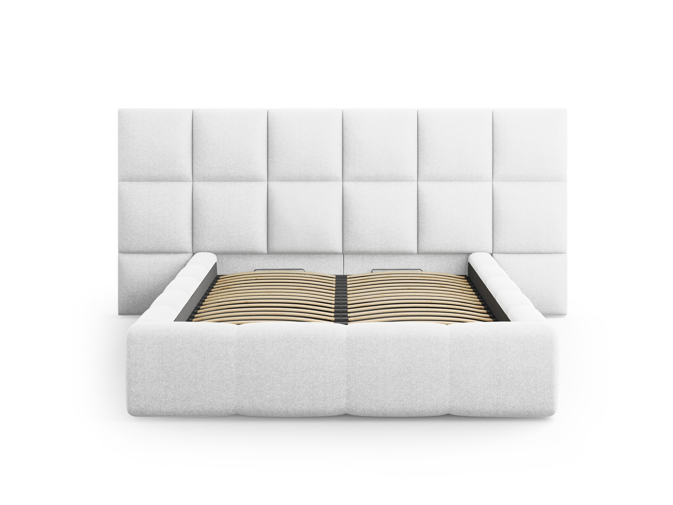 Cosmopolitan Design säng med förvaring och sänggavel, "Livigno", 200 × 230 × 125 cm, Solid, svarta plastben