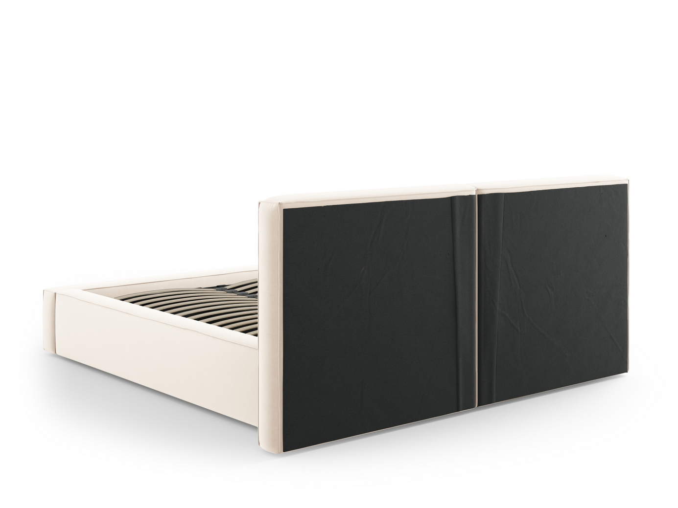 Cosmopolitan Design sammetssäng med förvaring och dubbel sänggavel, "Arendal", 214 × 228 × 97,5 cm, Bluvel, svarta plastben