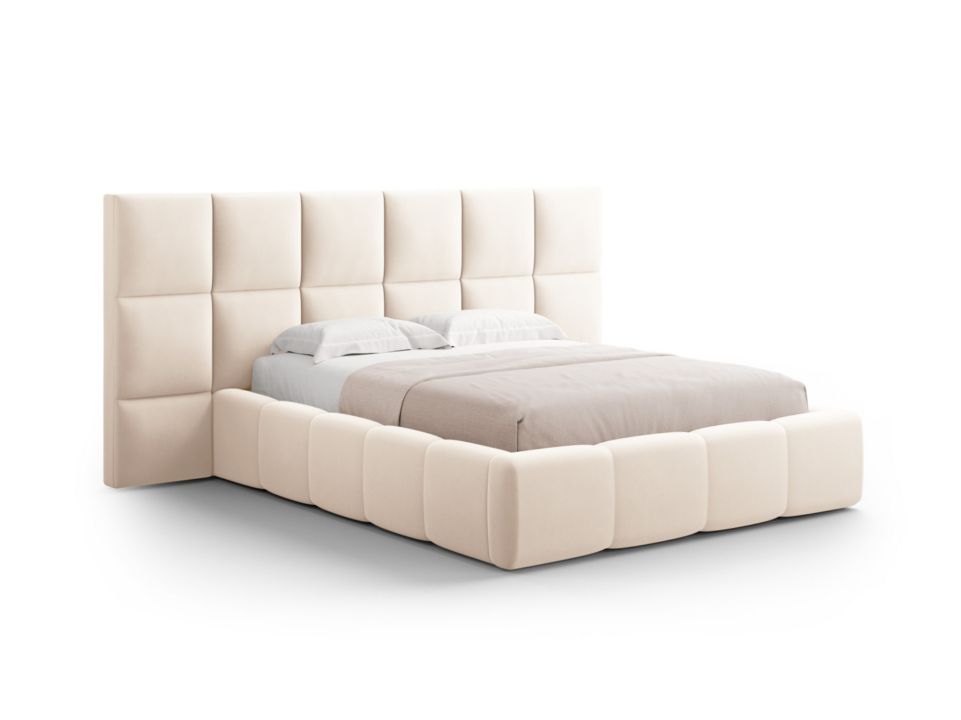 Cosmopolitan Design sammetssäng med förvaring och dubbel sänggavel, "Livigno", 250 × 230 × 125 cm, Bluvel, svarta plastben