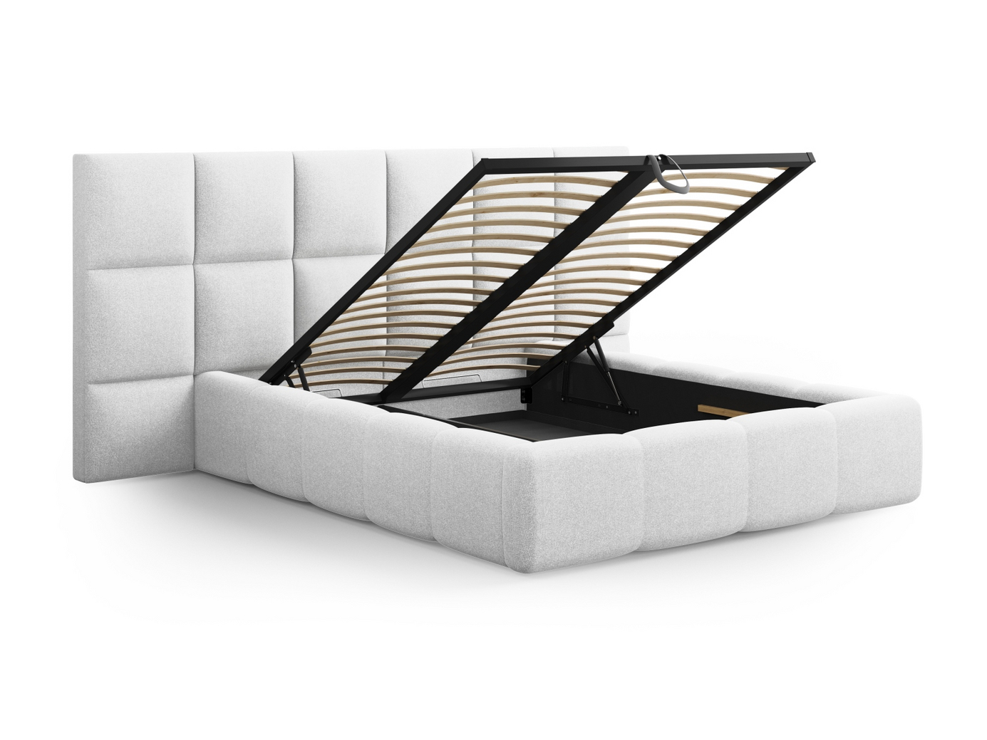 Cosmopolitan Design säng med förvaring och sänggavel, "Livigno", 250 × 230 × 125 cm, Solid, svarta plastben