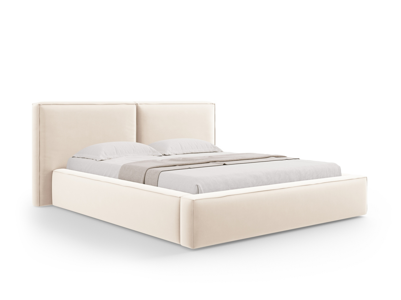 Cosmopolitan Design sammetssäng med förvaring och dubbel sänggavel, "Arendal", 234 × 228 × 97,5 cm, Bluvel, svarta plastben