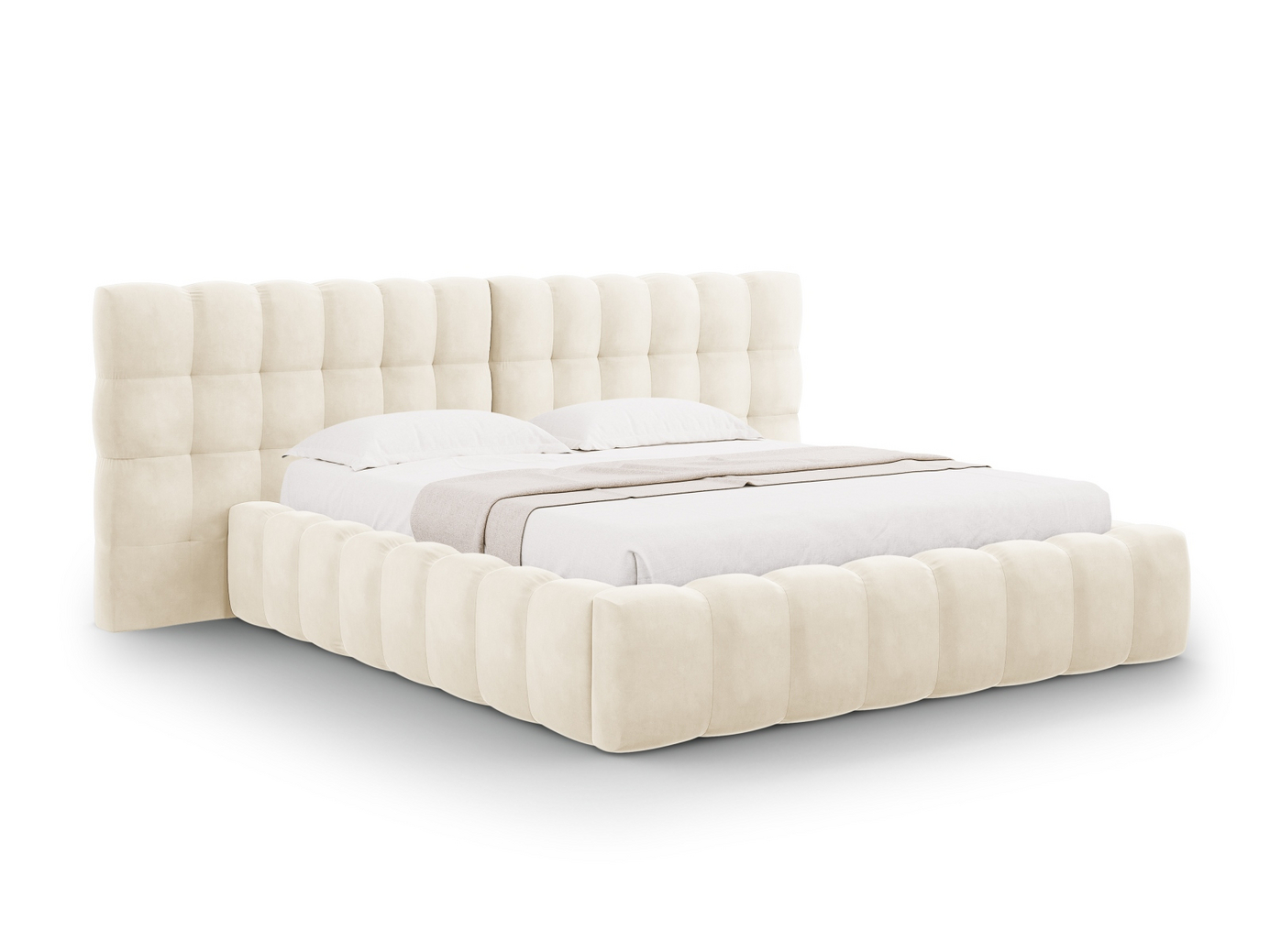 Cosmopolitan Design sammetssäng med förvaring och dubbel sänggavel, "Bali", 300 × 230 × 100 cm, Bluvel, svarta plastben