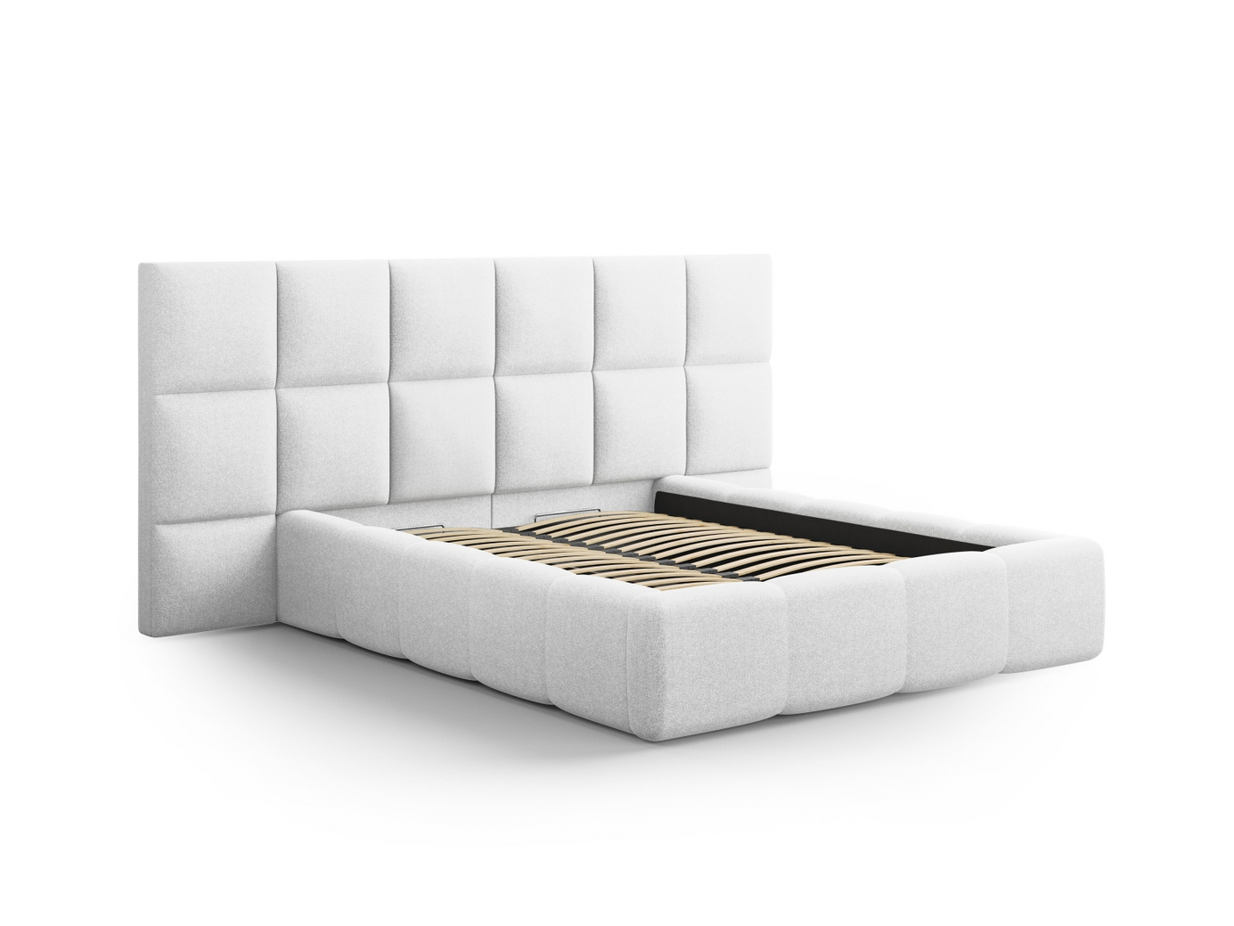 Cosmopolitan Design säng med förvaring och sänggavel, "Livigno", 300 × 230 × 125 cm, Solid, svarta plastben