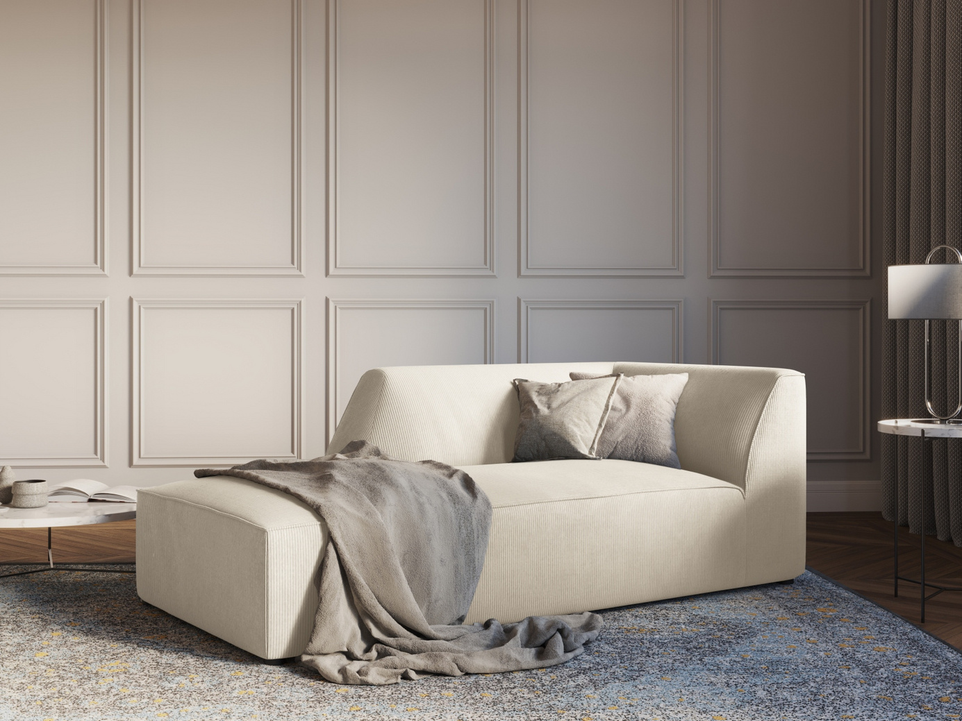 Cosmopolitan Design vänstervänd schäslong, "Siena", 1-sits, 93 × 181 × 69 cm, Scala, svarta plastben