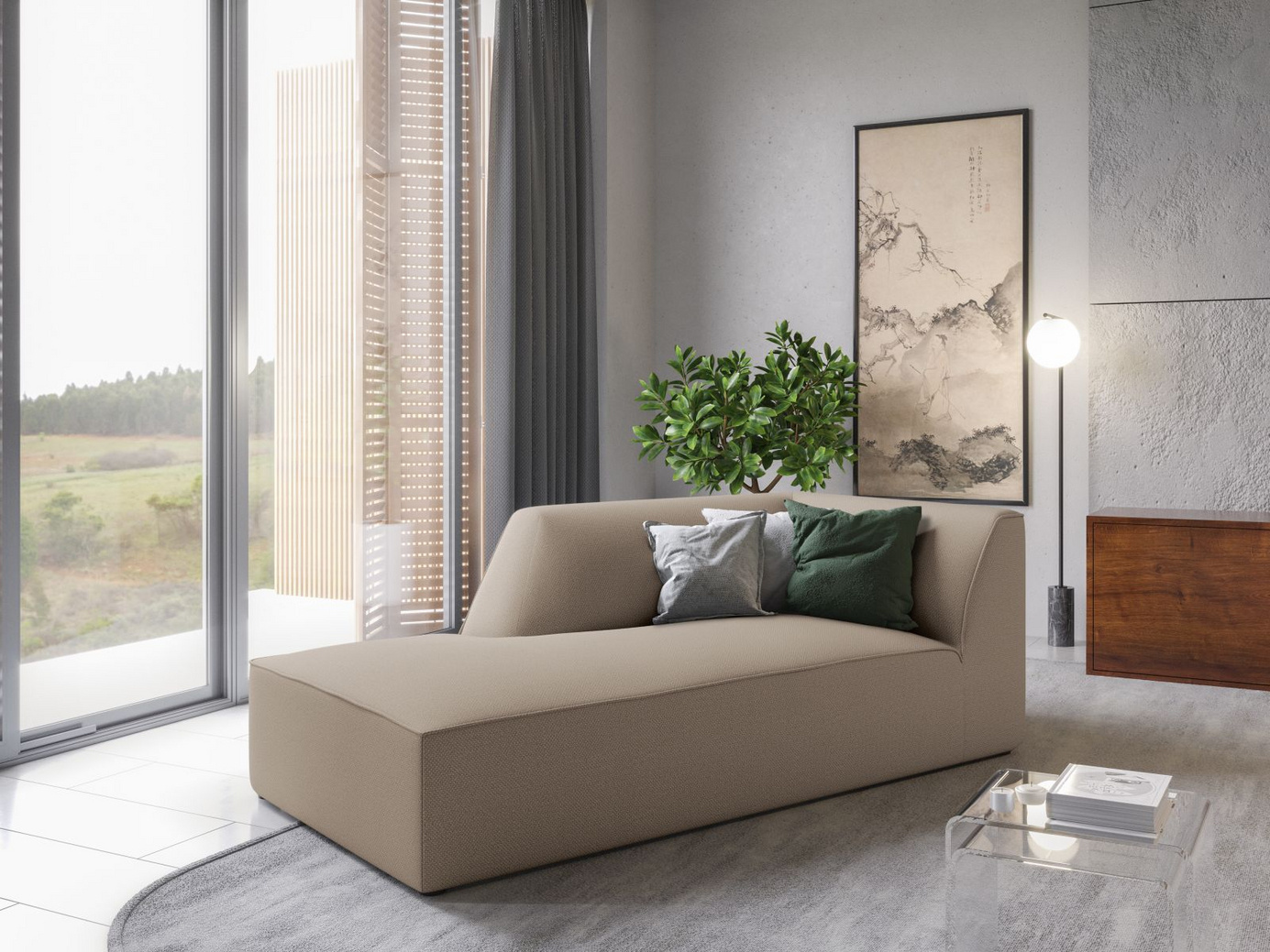Cosmopolitan Design vänstervänd schäslong, "Siena", 1-sits, 93 × 181 × 69 cm, Ottawa, svarta plastben