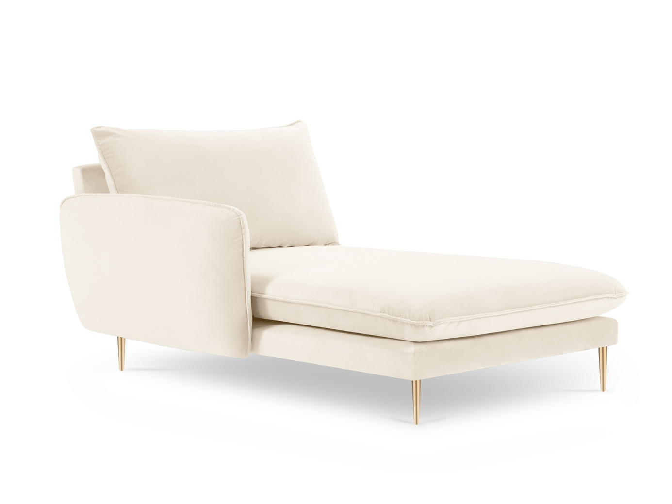 Cosmopolitan Design vänstervänd sammetsschäslong, "Vienna", 1-sits, 110 × 170 × 95 cm, Bluvel, guldfärgade metallben