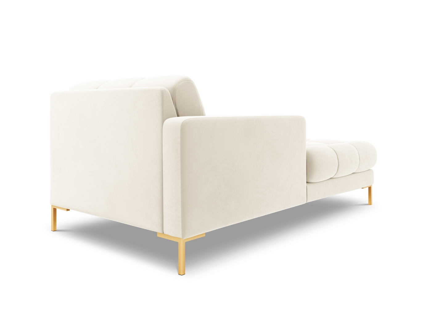 Cosmopolitan Design vänstervänd sammetsschäslong, "Bali", 1-sits, 102 × 185 × 75 cm, Bluvel, guldfärgade metallben