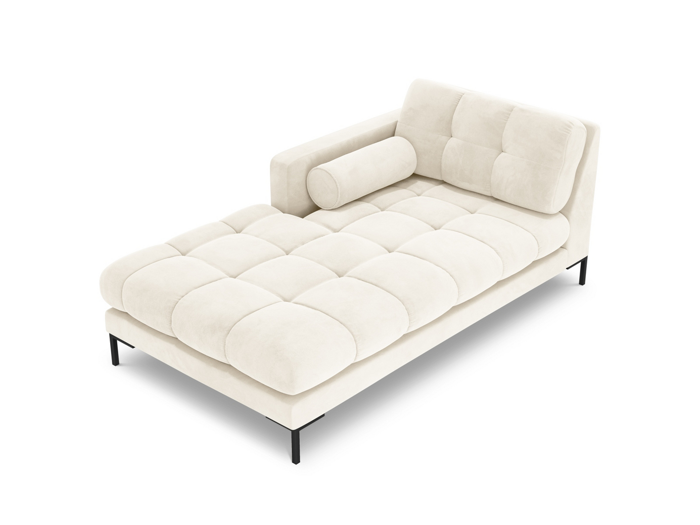 Cosmopolitan Design vänstervänd sammetsschäslong, "Bali", 1-sits, 102 × 185 × 75 cm, Bluvel, svarta metallben