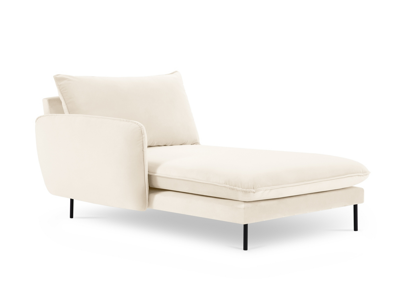 Cosmopolitan Design vänstervänd sammetsschäslong, "Vienna", 1-sits, 110 × 170 × 95 cm, Bluvel, svarta metallben