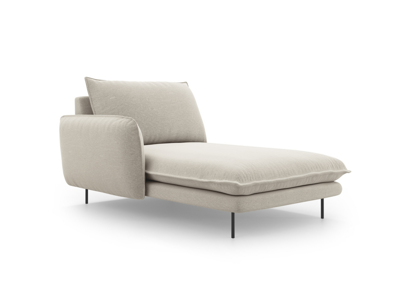 Cosmopolitan Design vänstervänd schäslong, "Vienna", 1-sits, 110 × 170 × 95 cm, Positano, svarta metallben