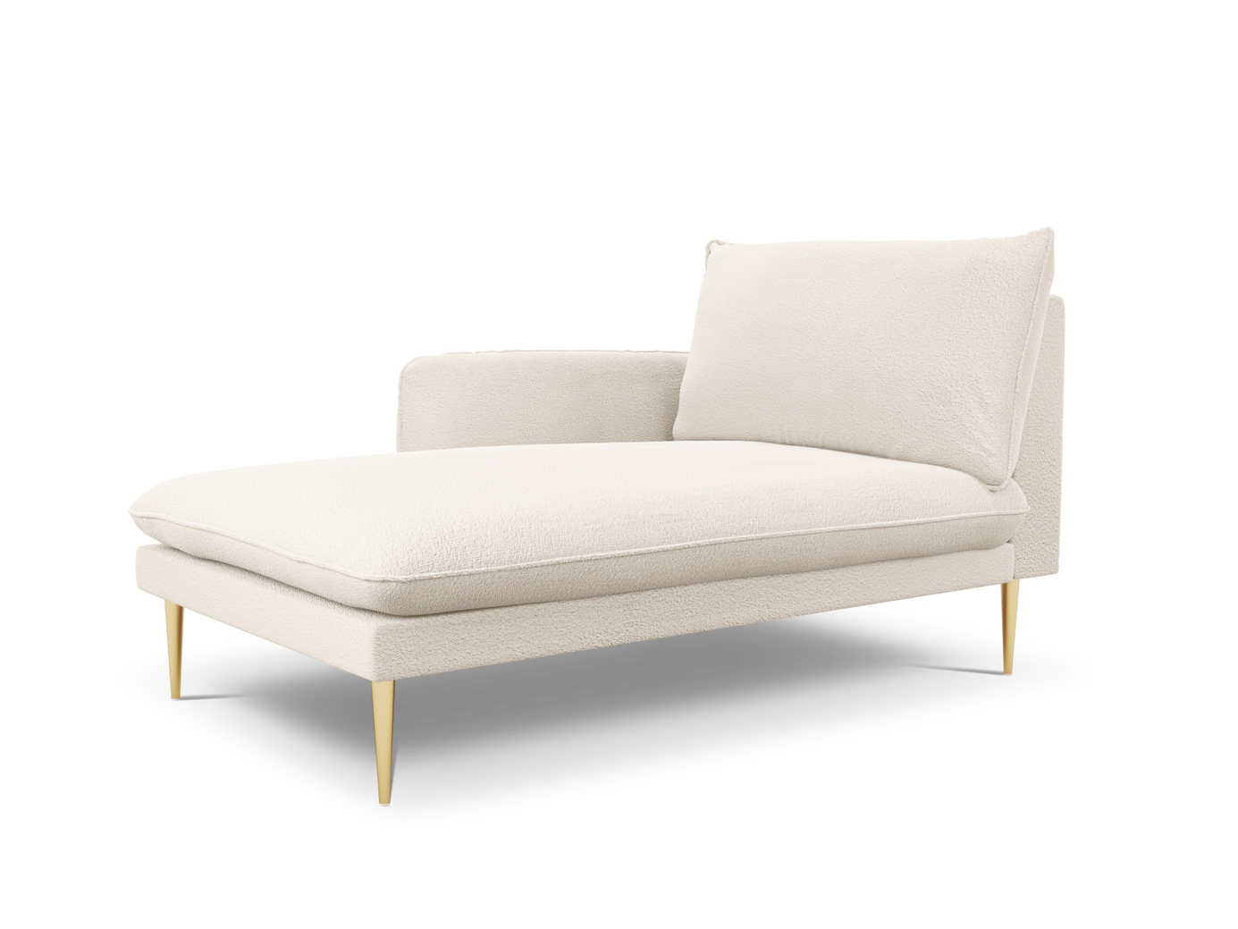 Cosmopolitan Design vänstervänd boucléschäslong, "Vienna", 1-sits, 110 × 170 × 95 cm, Ascot, guldfärgade metallben